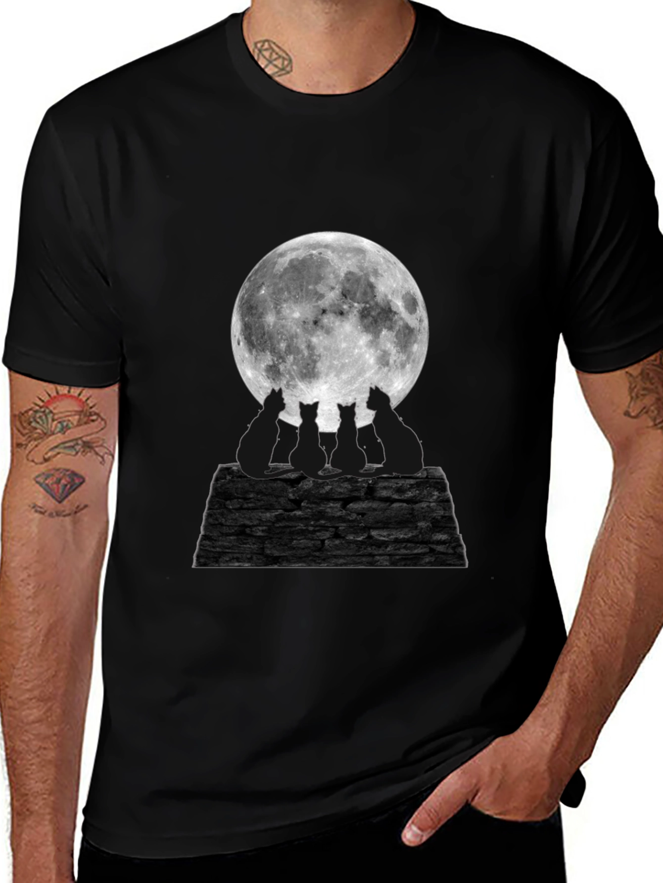 Variant 28 of Cats Howling at the Moon Black T-Shirt