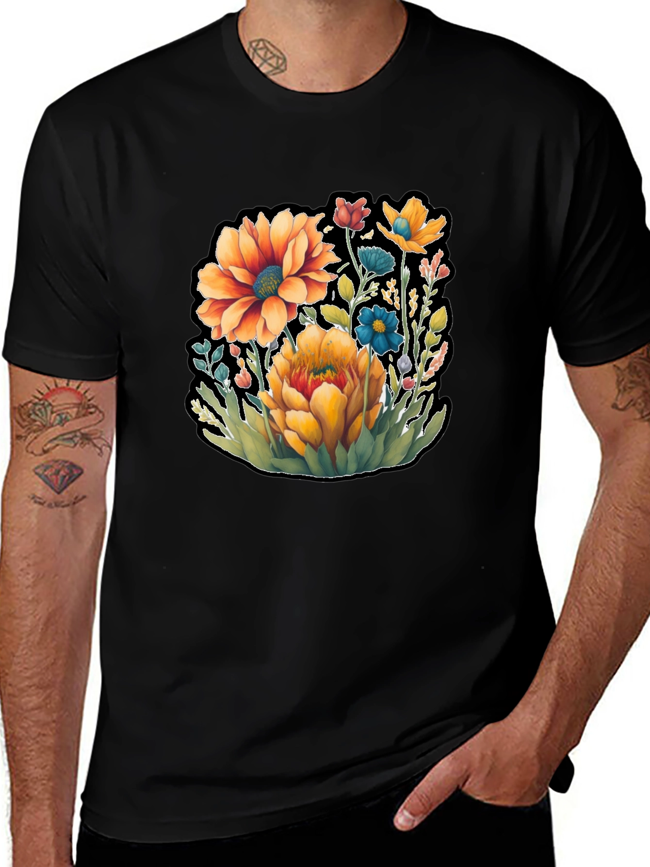 Variant 18 of Floral Graphic Print Black T-Shirt