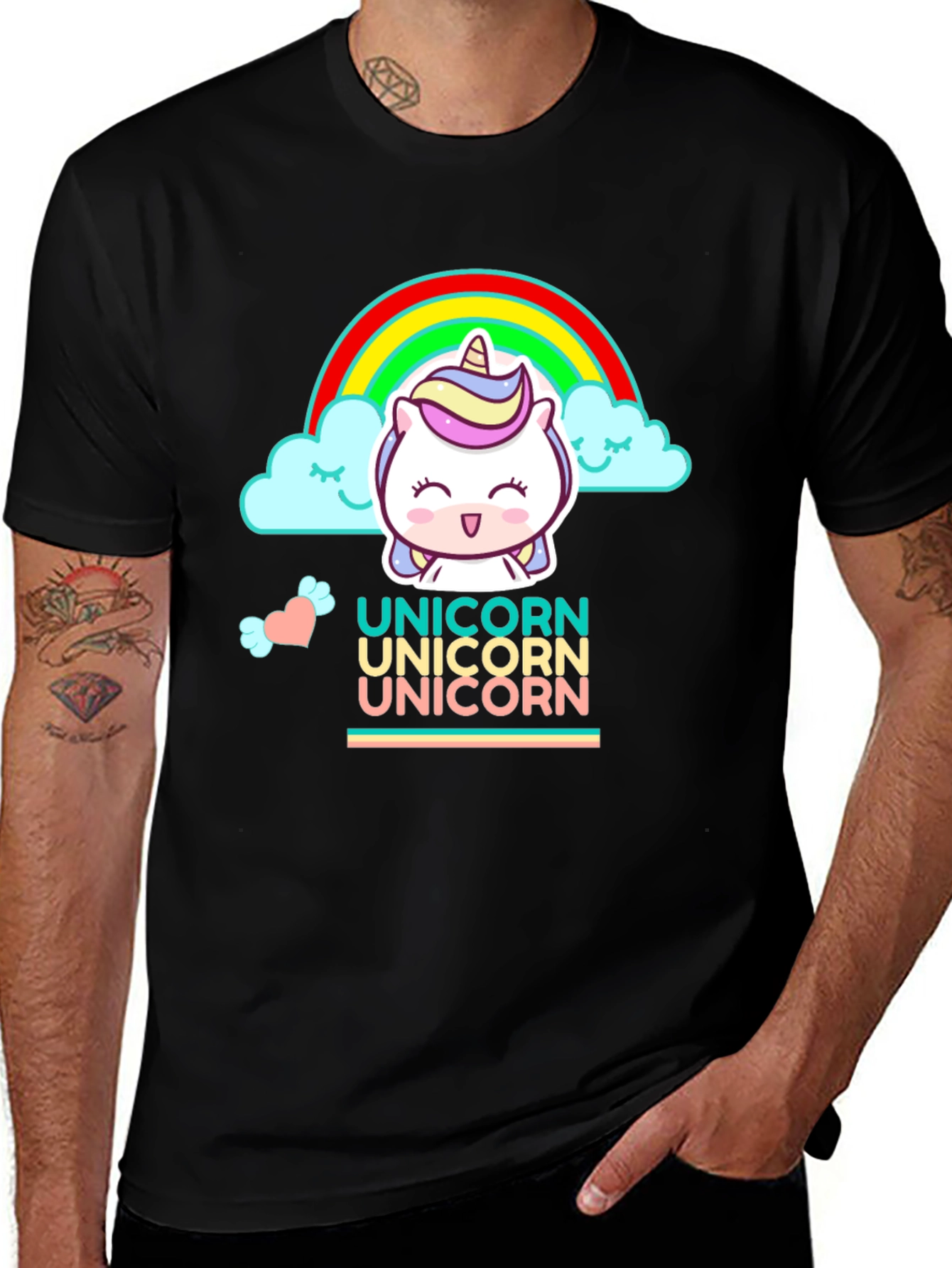 Variant 9 of Unicorn Rainbow Graphic Black T-Shirt