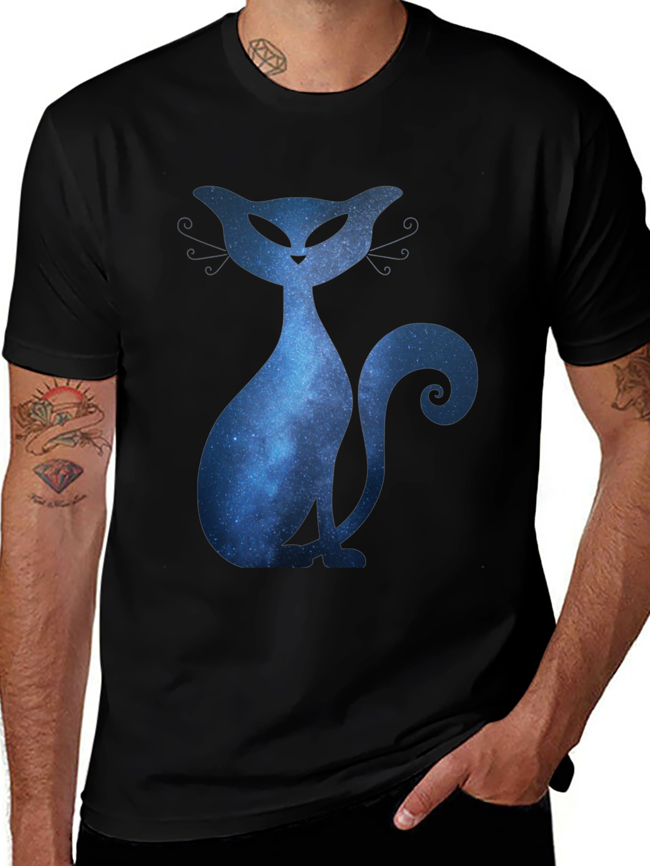 Variant 16 of Galaxy Cat Graphic Print Crew Neck T-Shirt