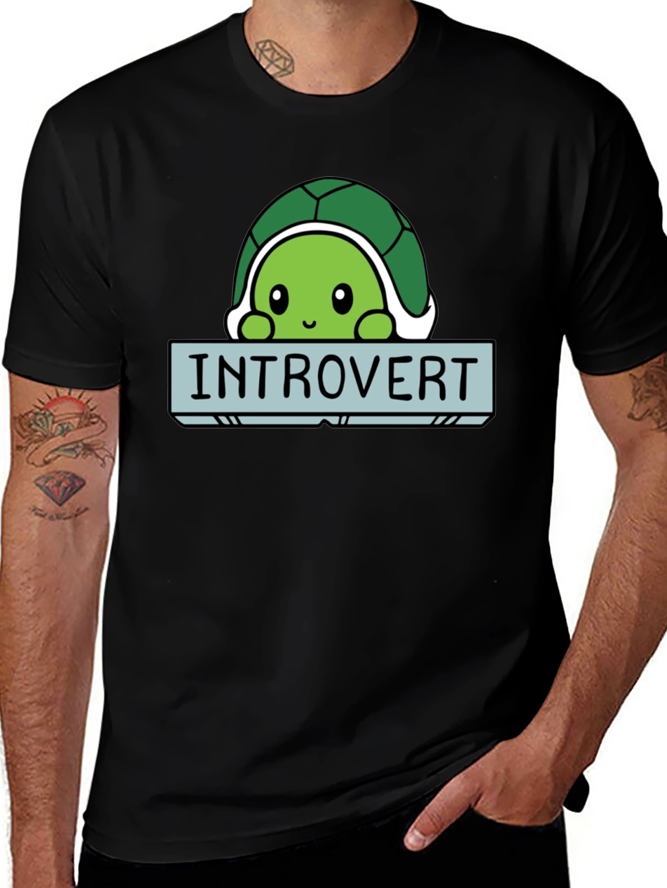 Variant 16 of Introvert Turtle Graphic Tee - Soft Black Cotton T-Shirt