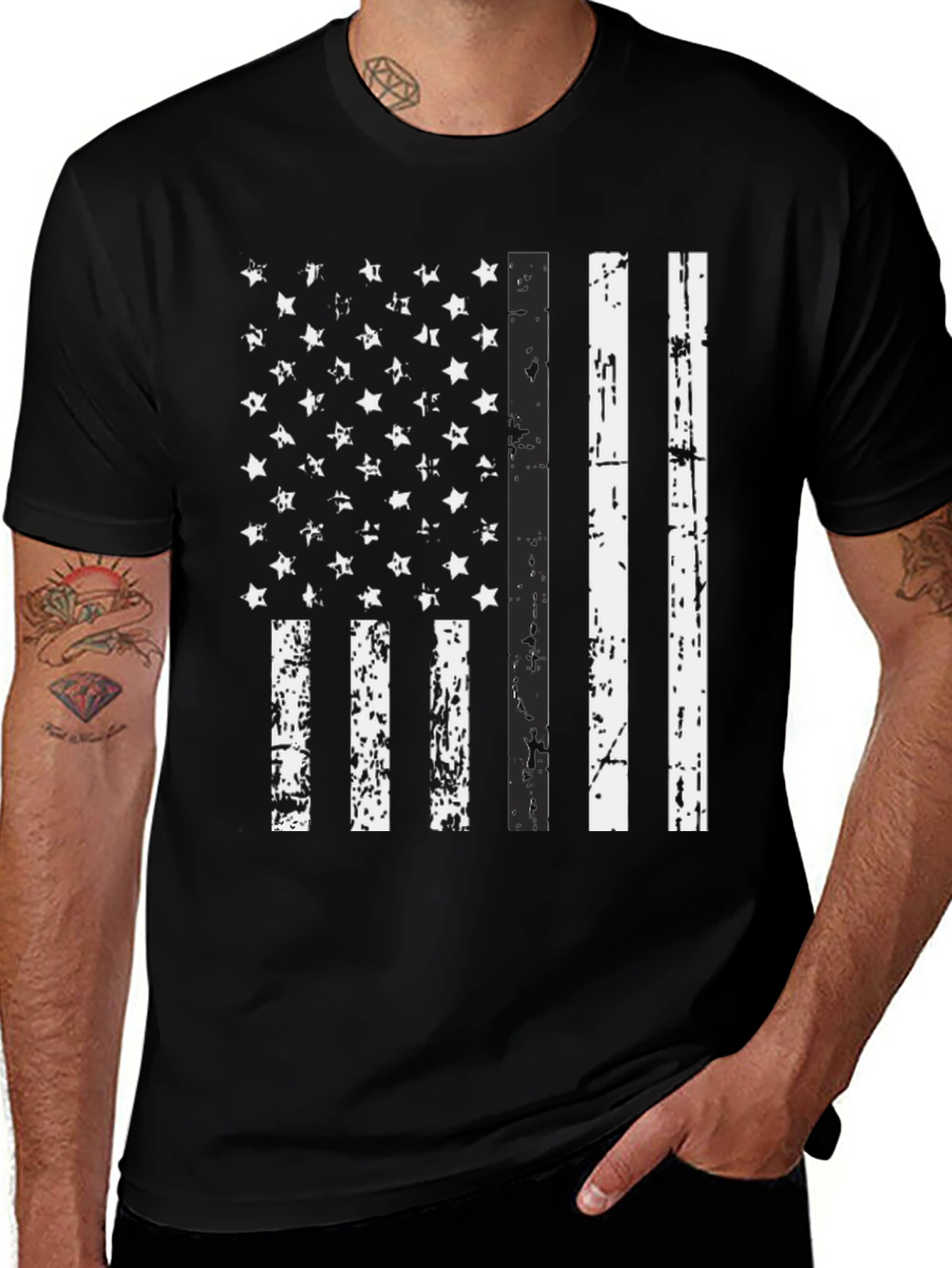 Variant 12 of Distressed American Flag Graphic Tee - Black