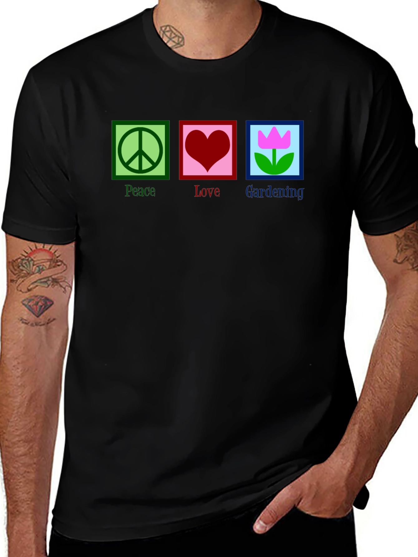 Variant 10 of Peace Love Gardening T-Shirt - Black Graphic Tee