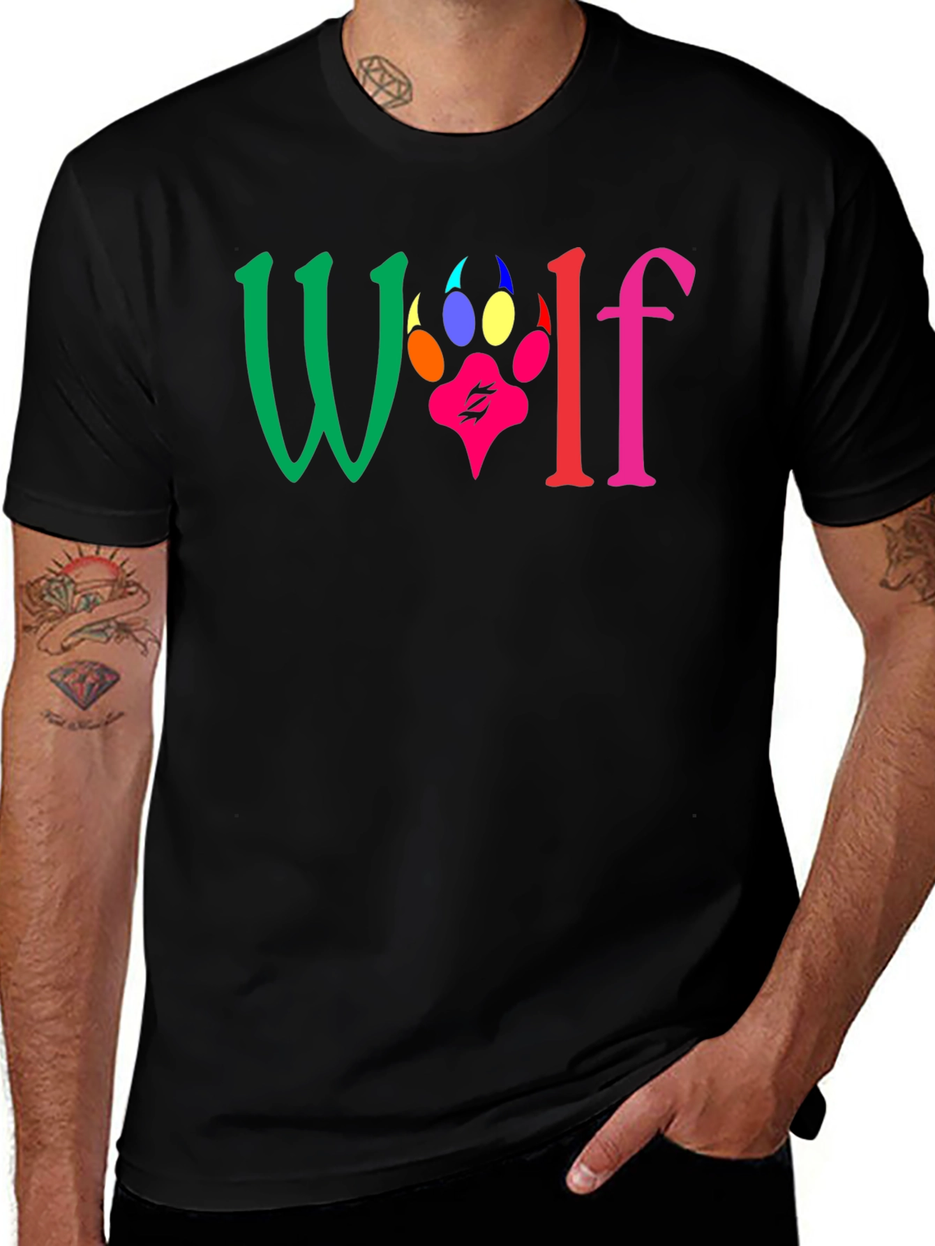 Variant 26 of Colorful Wolf Paw Print Graphic Tee
