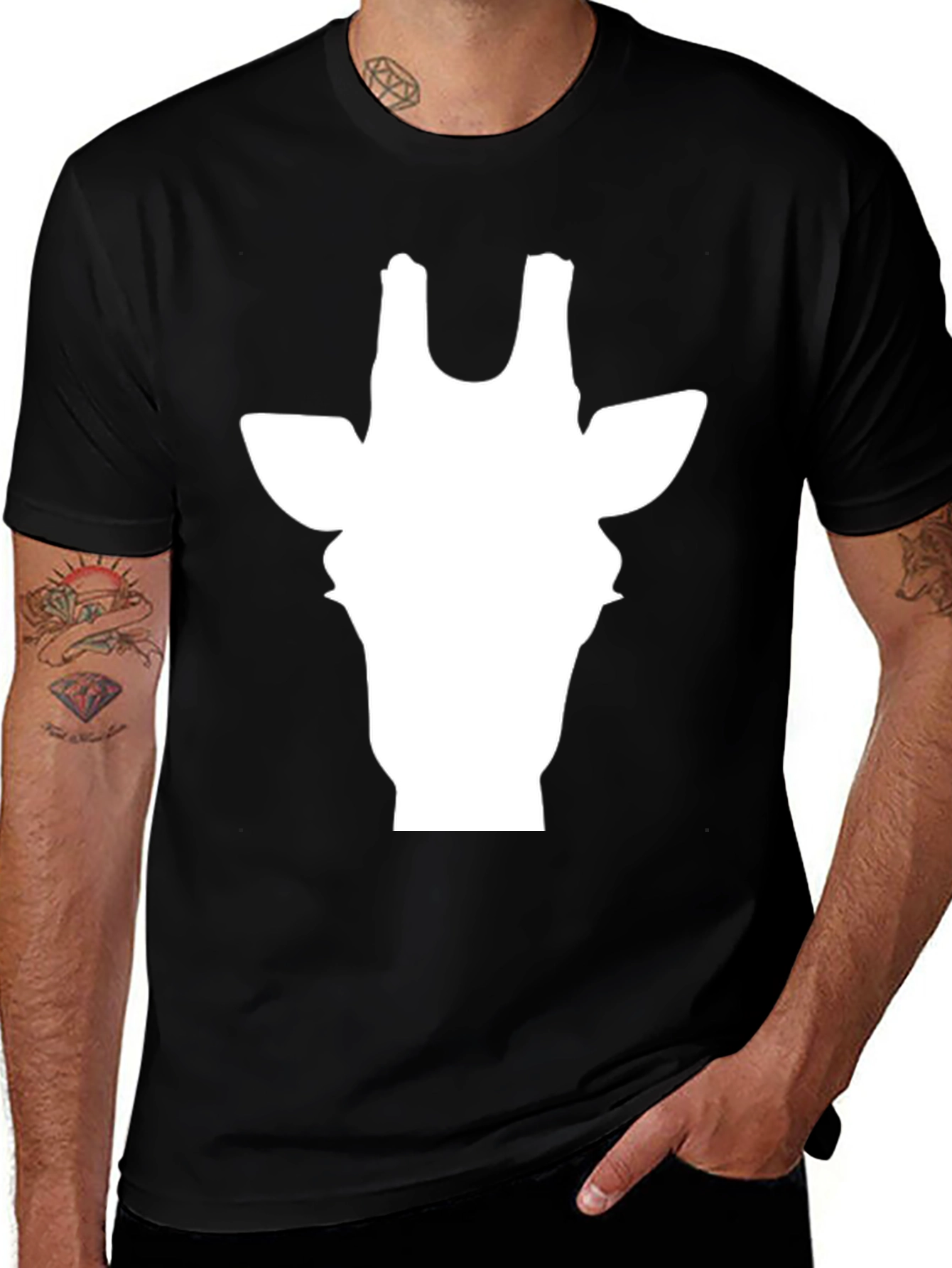 Variant 13 of Giraffe Silhouette Graphic Tee - Black Cotton Casual Shirt