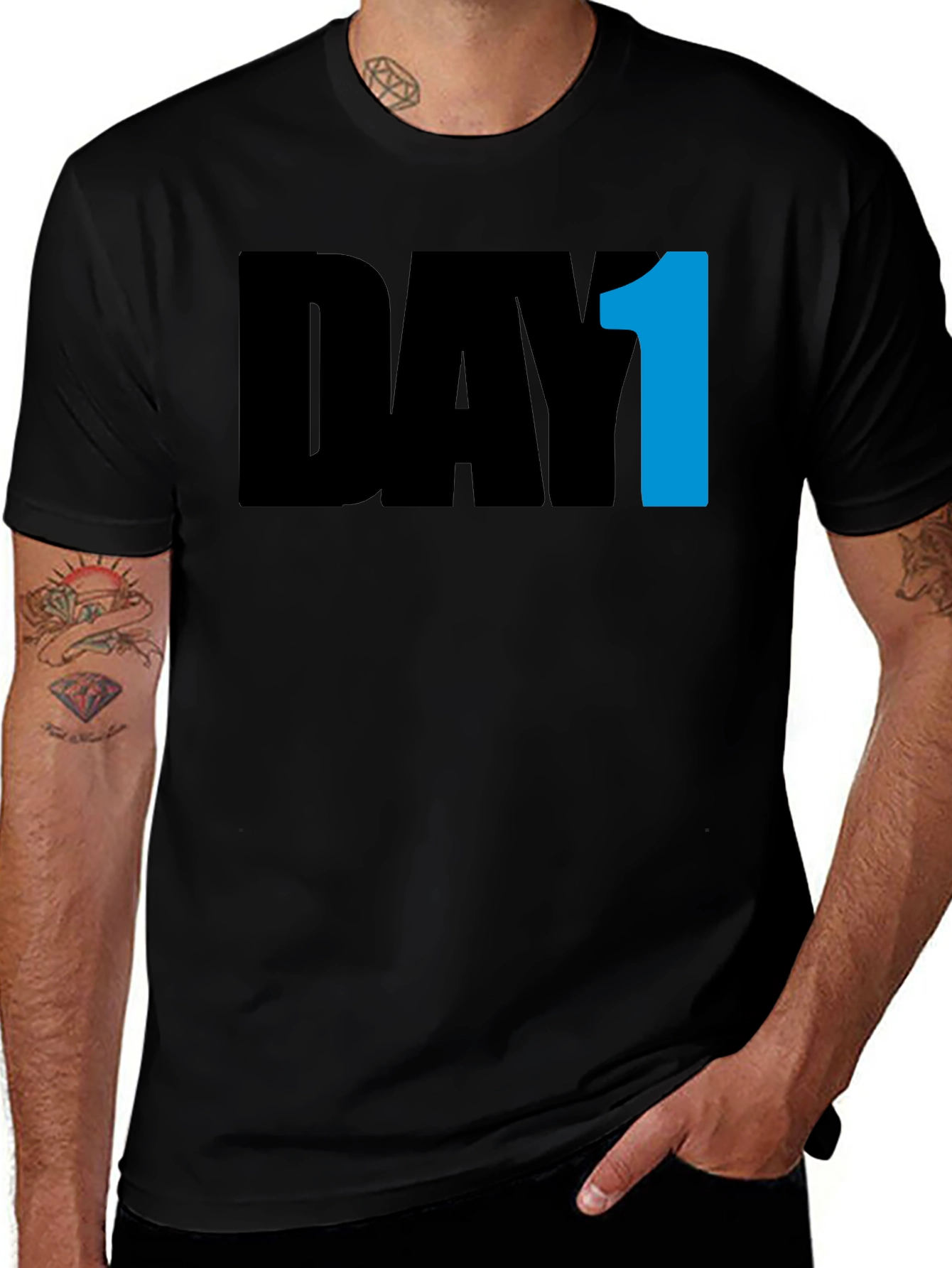 Variant 5 of Day 1 Graphic T-Shirt - Bold Black & Blue Design