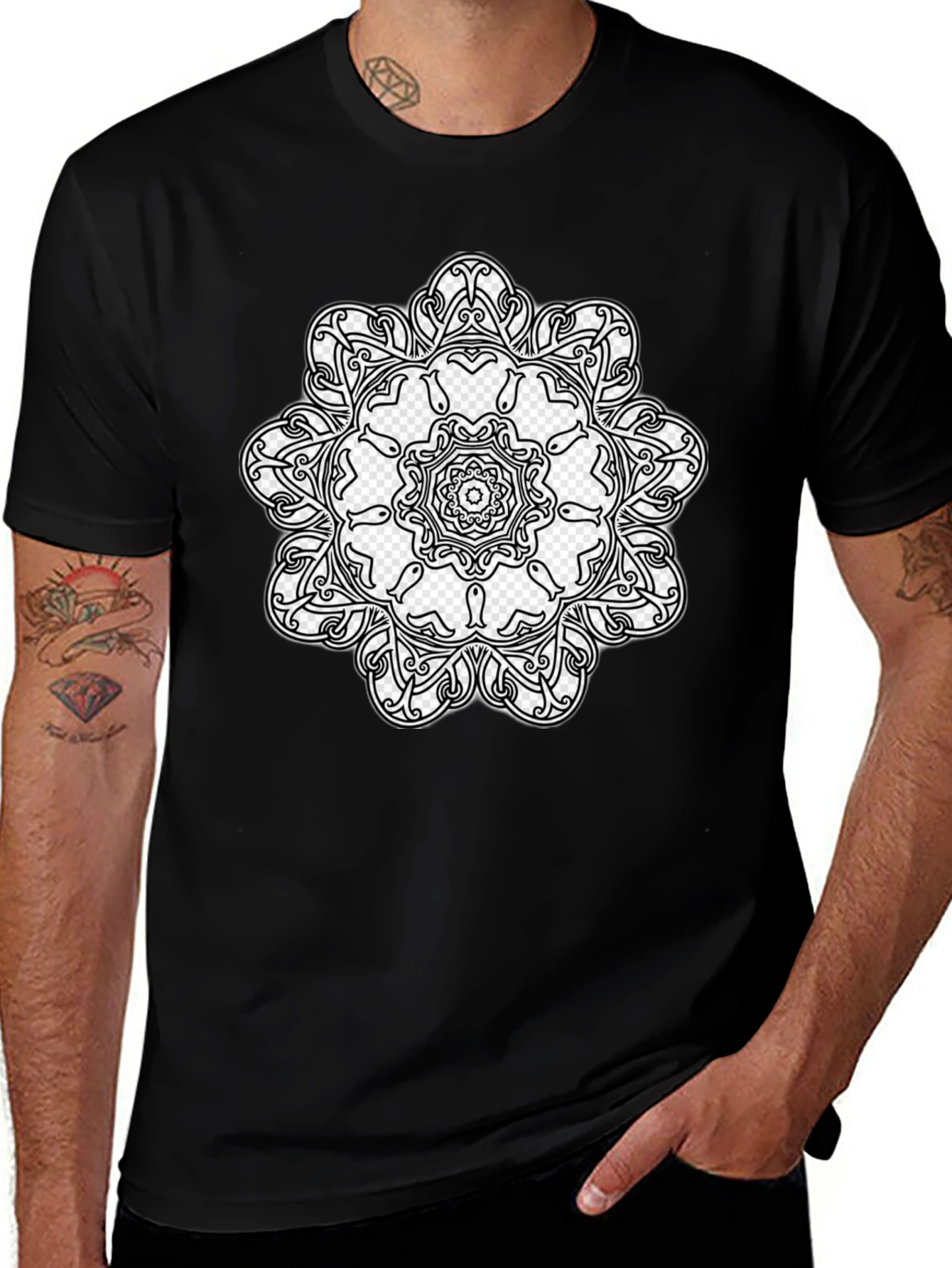 Variant 24 of Black T-Shirt with Mandala Design