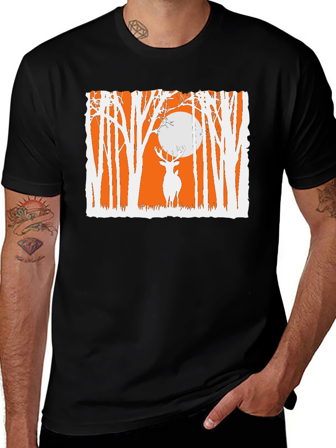 Variant 15 of Deer in Forest Graphic T-Shirt - Black