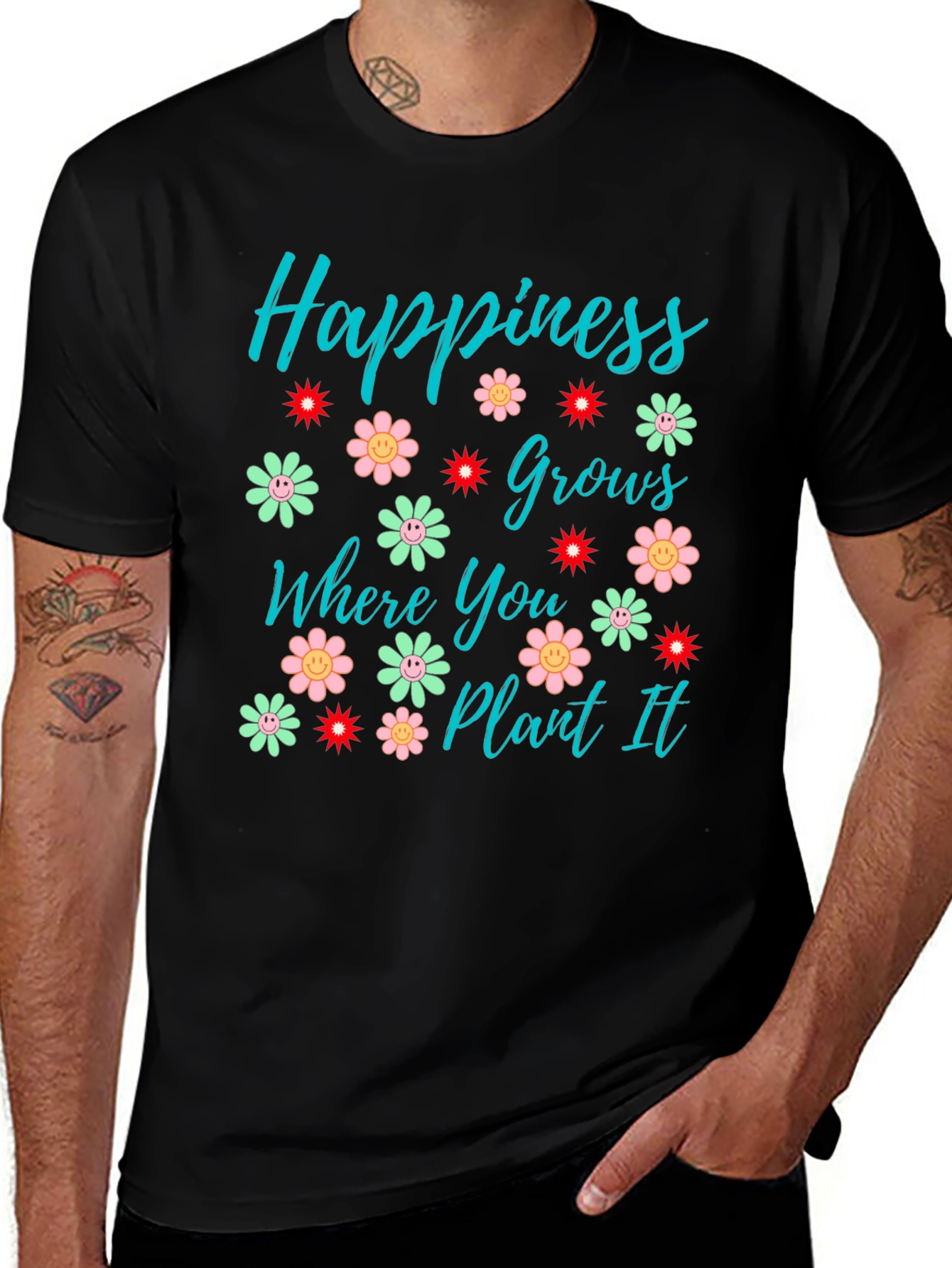 Variant 29 of Happiness Grows T-Shirt - Floral Graphic Tee