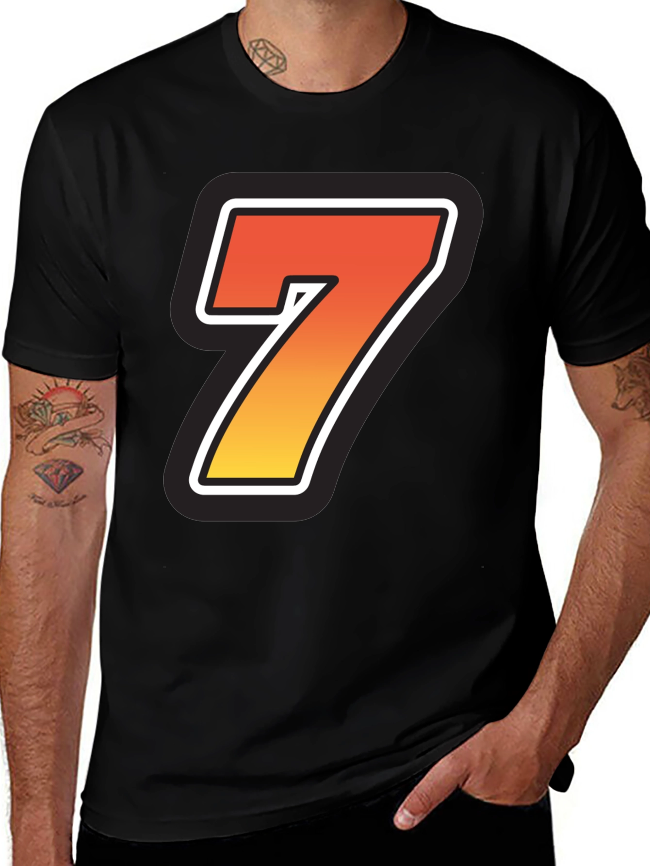 Bold Number 7 Graphic Black T-Shirt