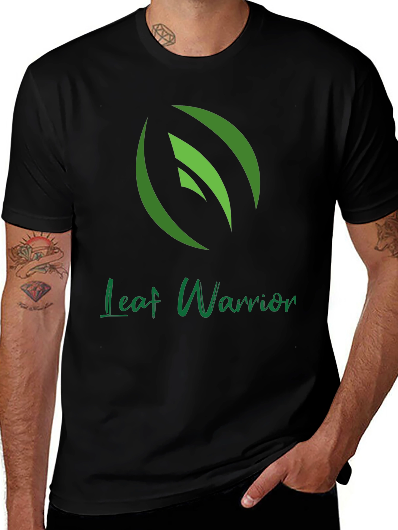 Variant 17 of Leaf Warrior Graphic Tee - Green Leaf Design