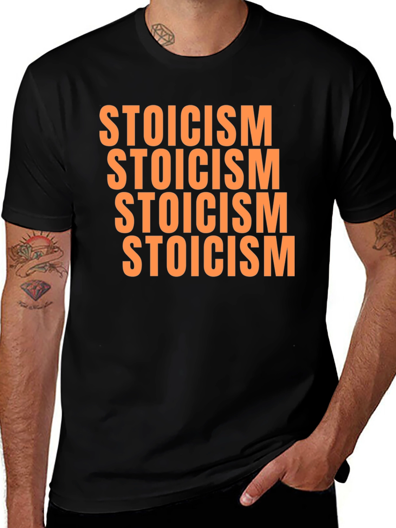 Stoicism T-Shirt - Black, Repeated Text Design