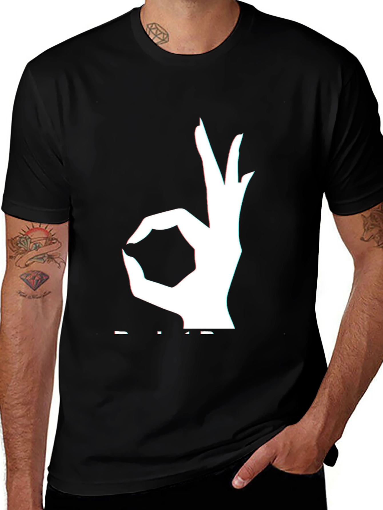 Variant 25 of Trendy OK Sign Graphic Black T-Shirt