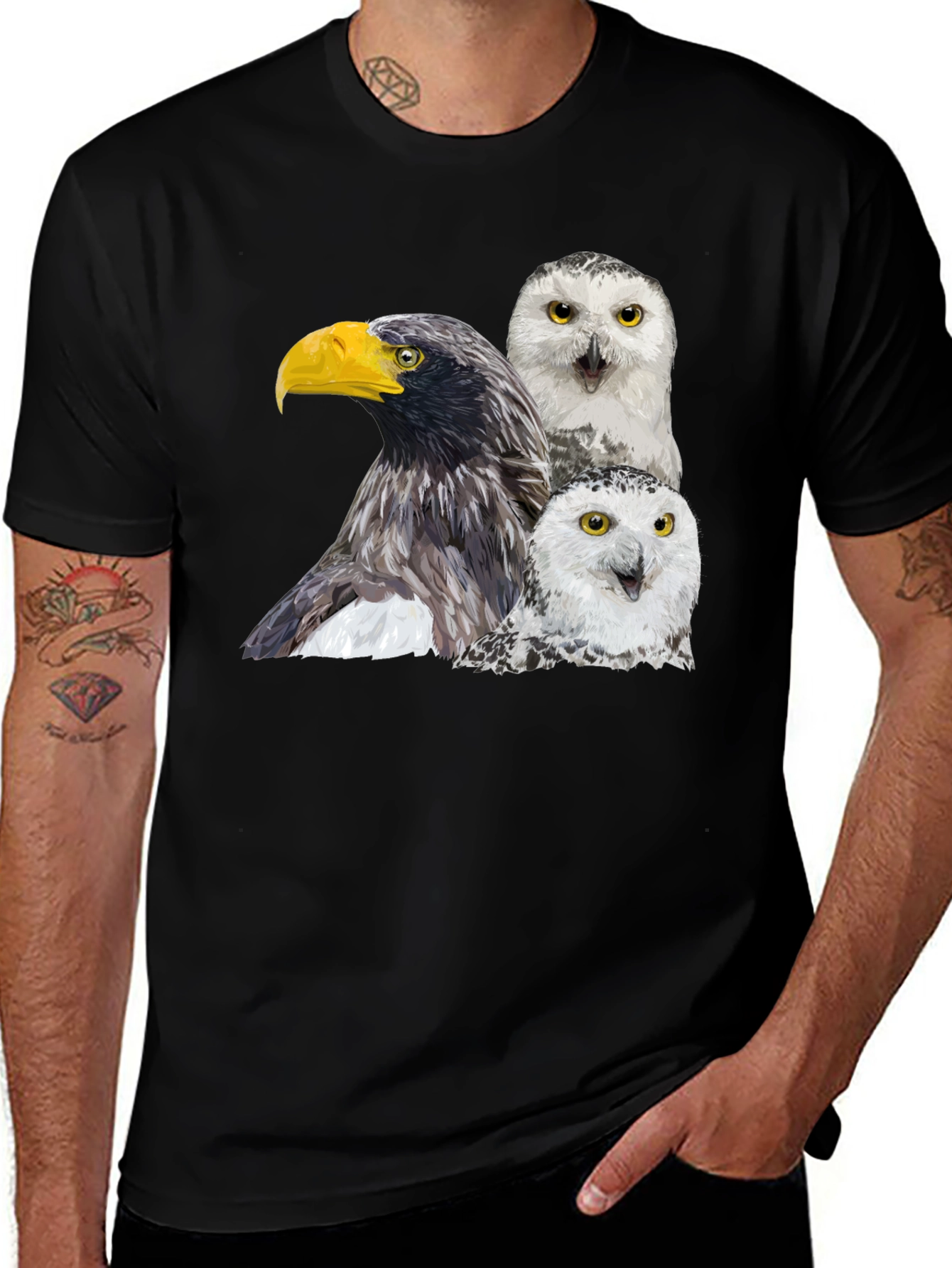 Variant 4 of Eagle and Owl Graphic Tee - Bird Lover's Black T-Shirt