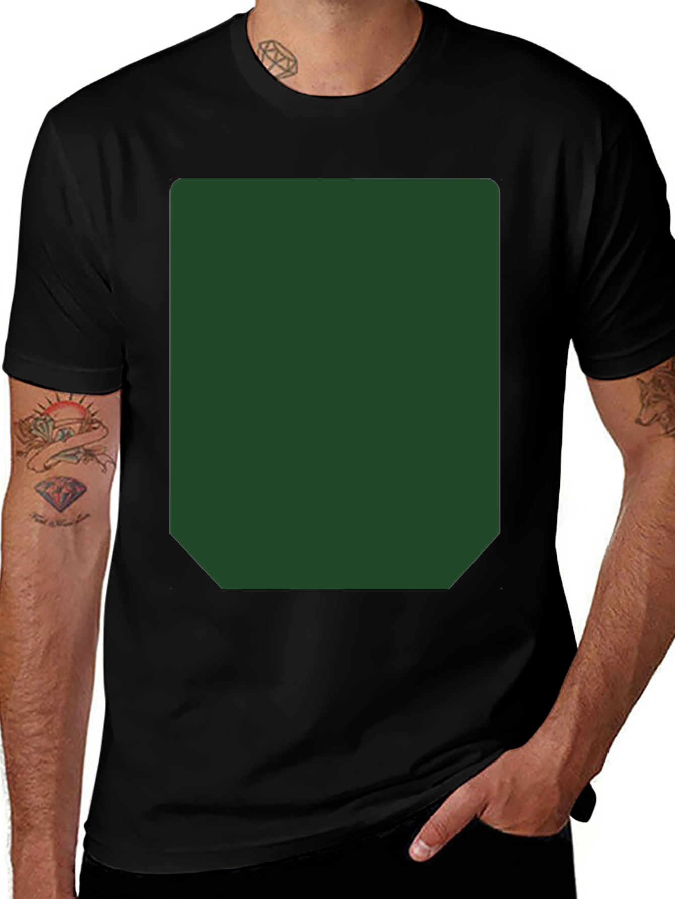 Black Short Sleeve T-Shirt with Green Rectangle