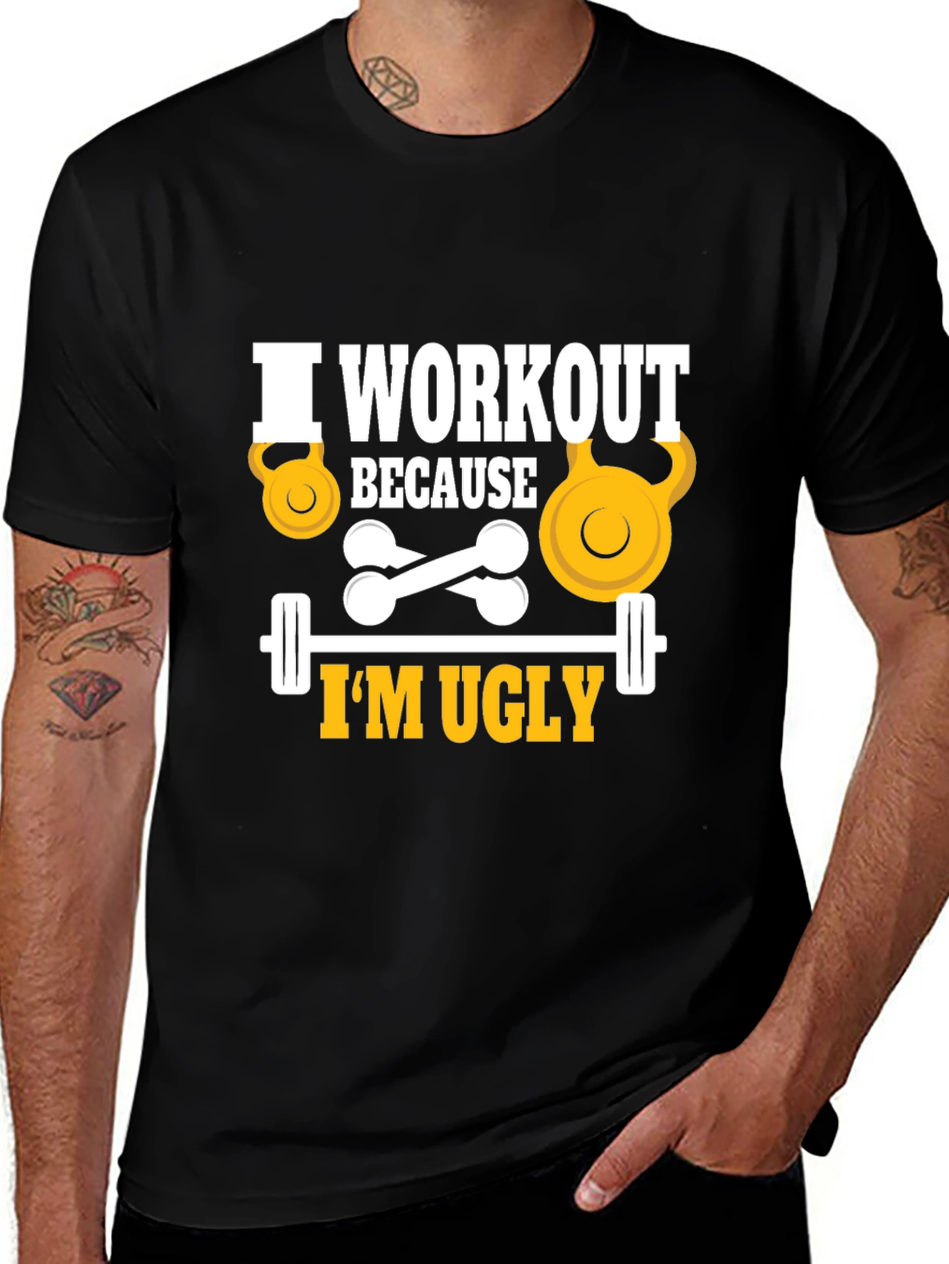 Variant 25 of Funny Workout T-Shirt - I Workout Because I'm Ugly