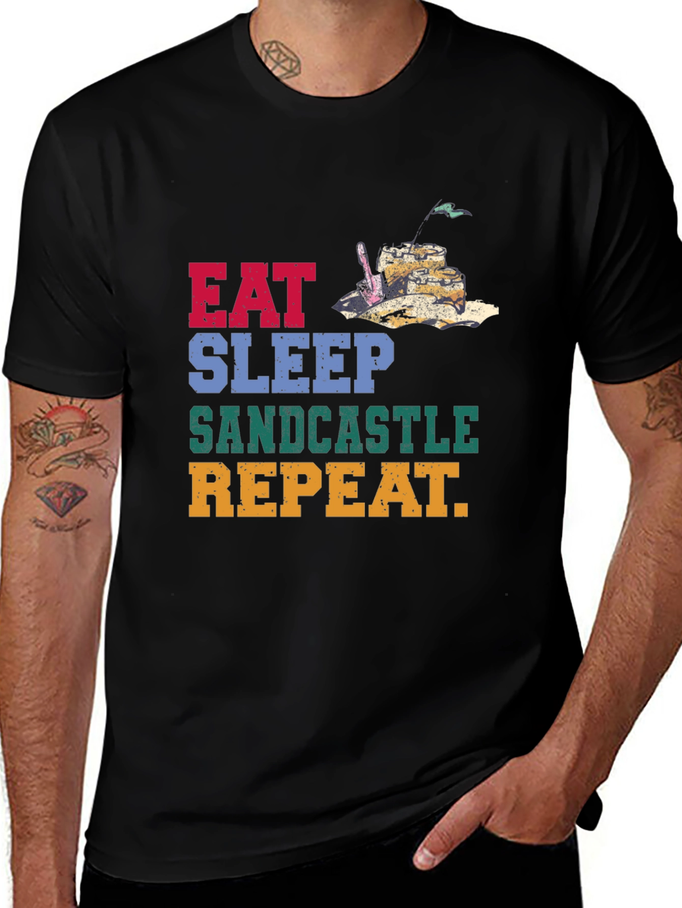 Variant 2 of Eat Sleep Sandcastle Repeat Graphic Tee