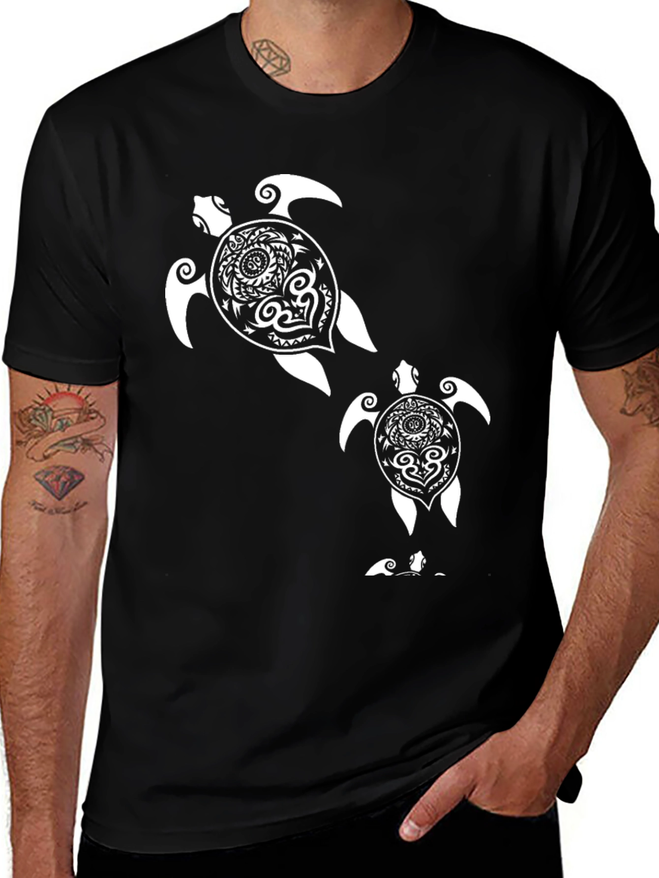 Black Turtle Graphic Tee - Black Cotton T-Shirt main image