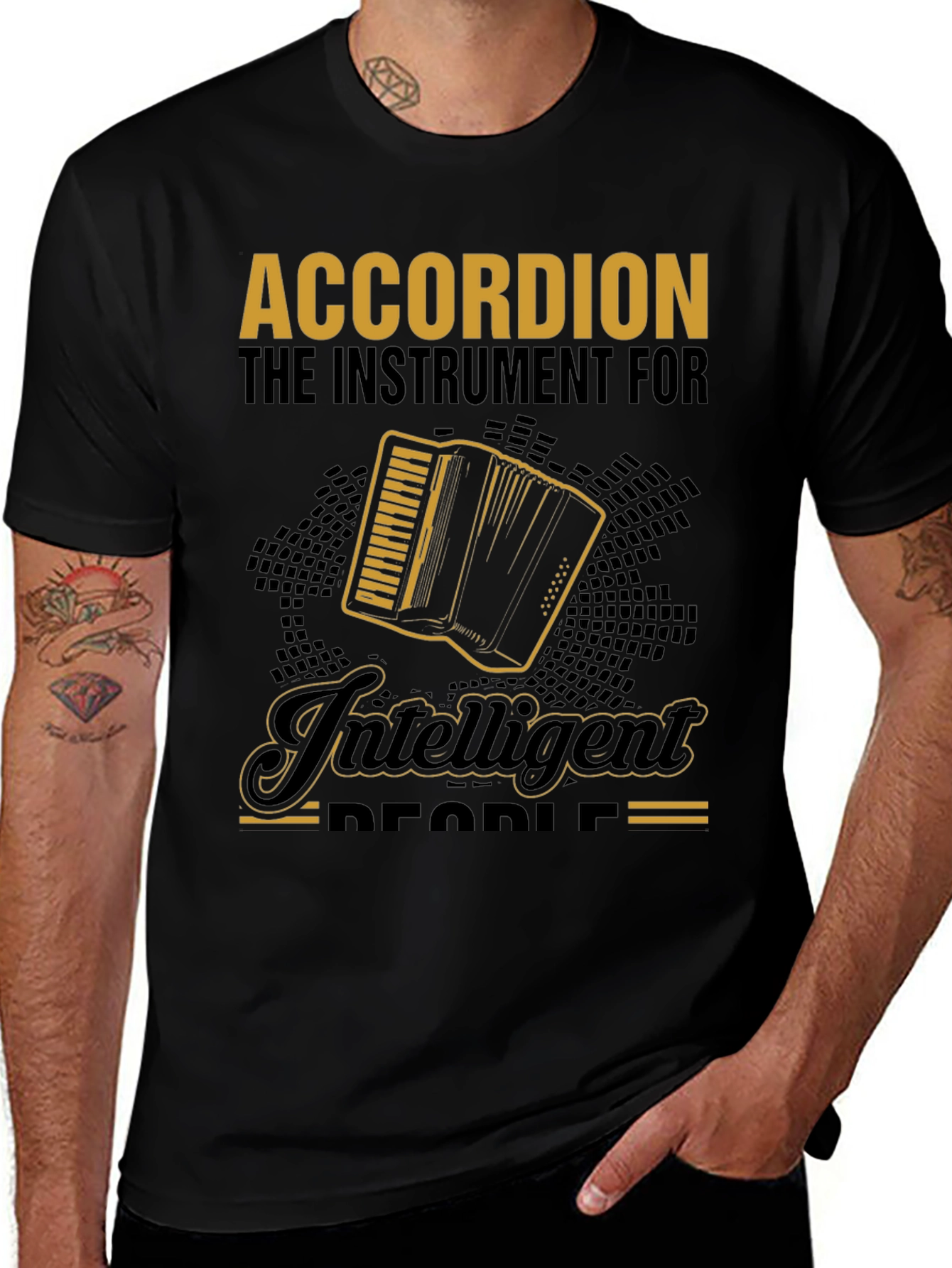 Variant 22 of Accordion Instrument Intelligent People Black T-Shirt