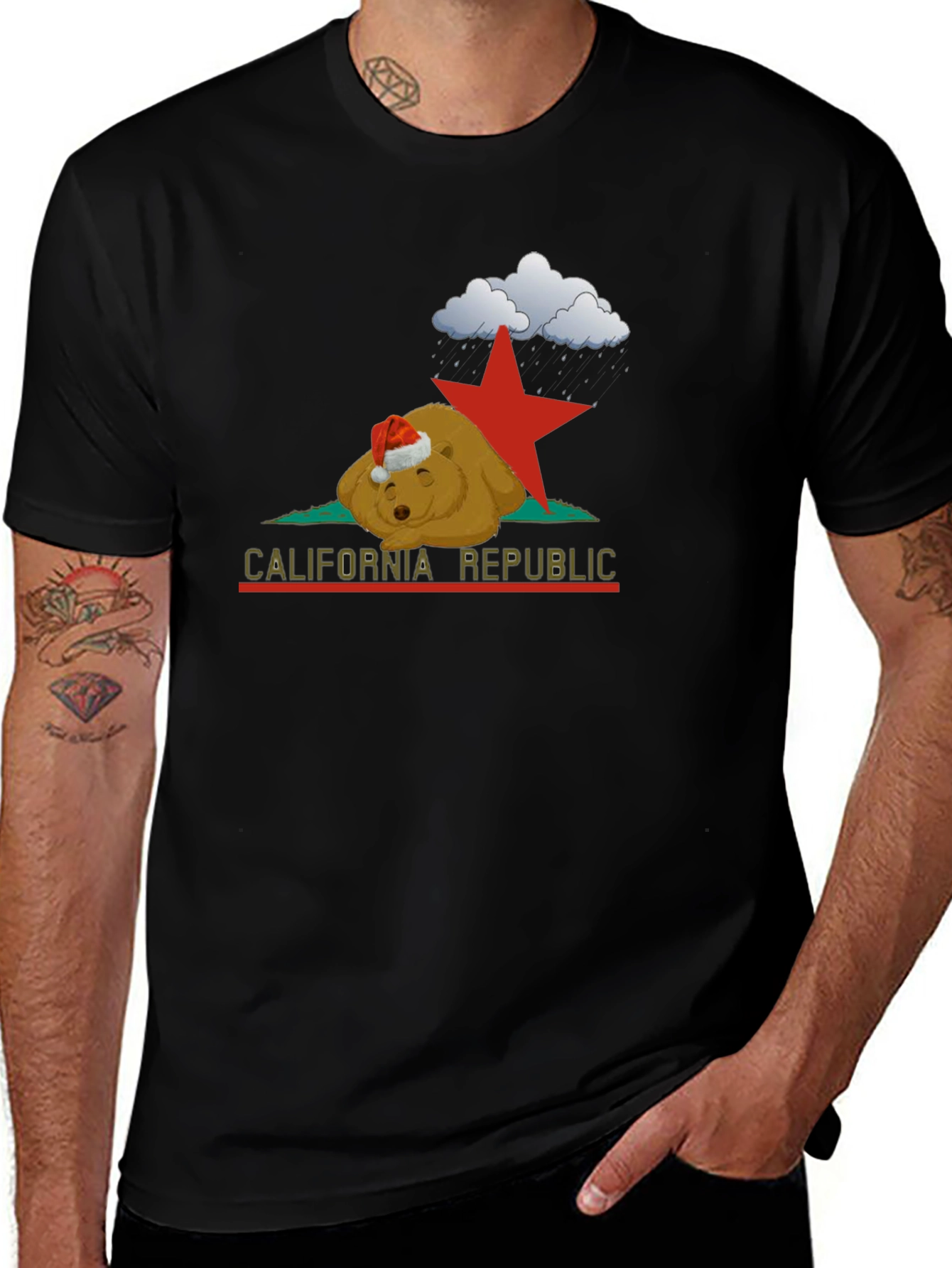 California Republic Bear Santa Hat T-Shirt