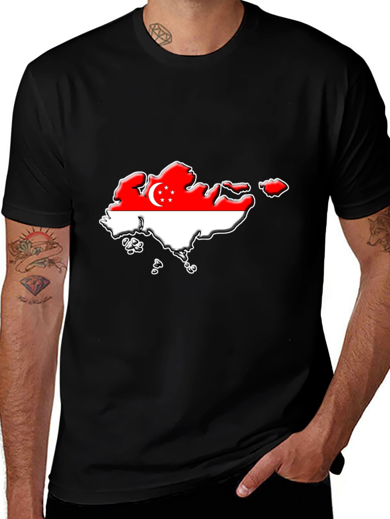 Singapore Flag Map T-Shirt - Black Graphic Tee
