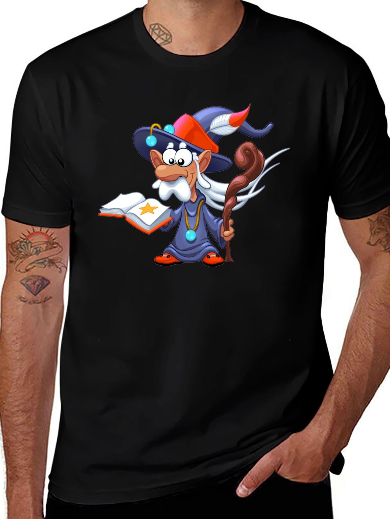 Wizard Cartoon Black T-Shirt