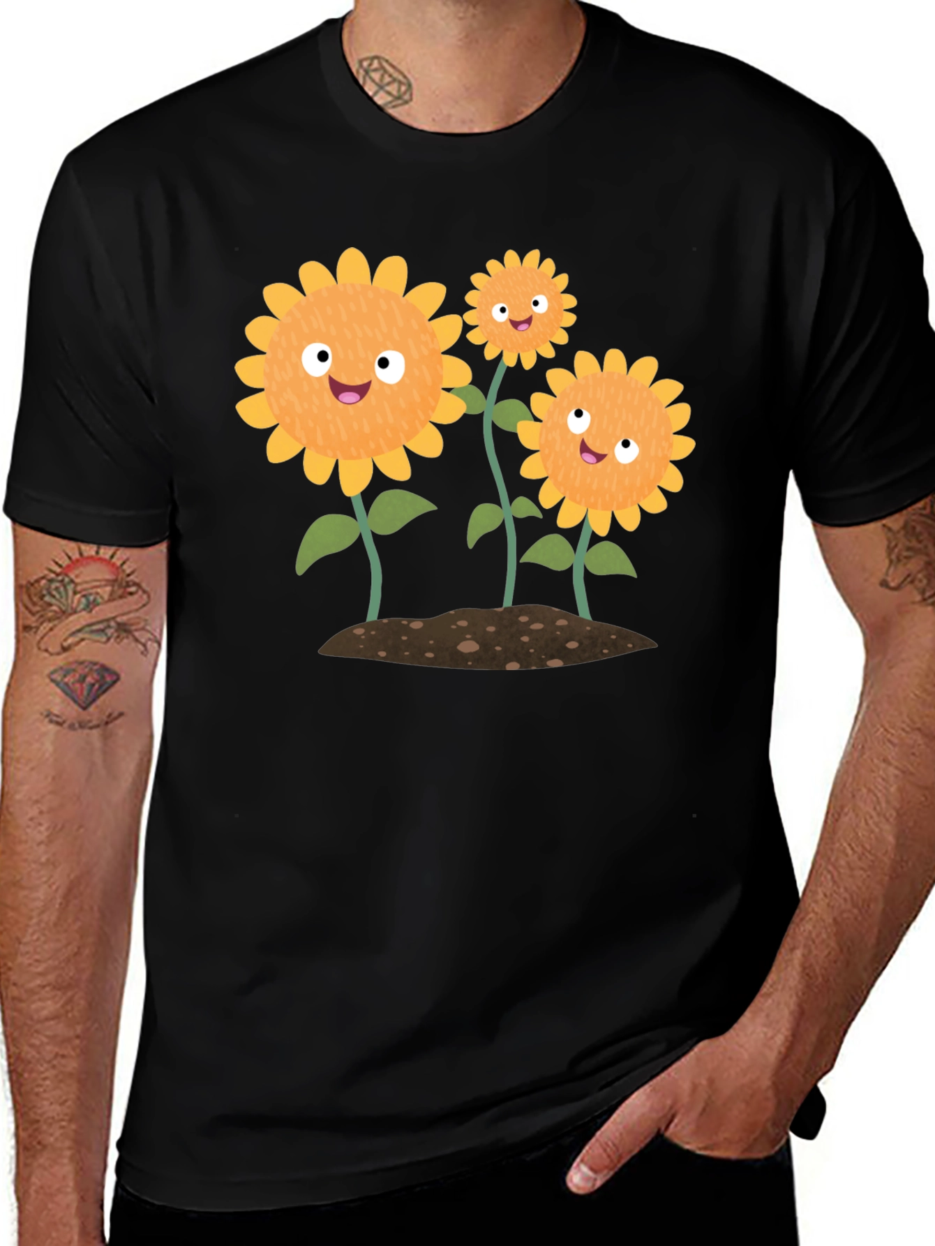 Variant 6 of Happy Sunflower Graphic Black T-Shirt
