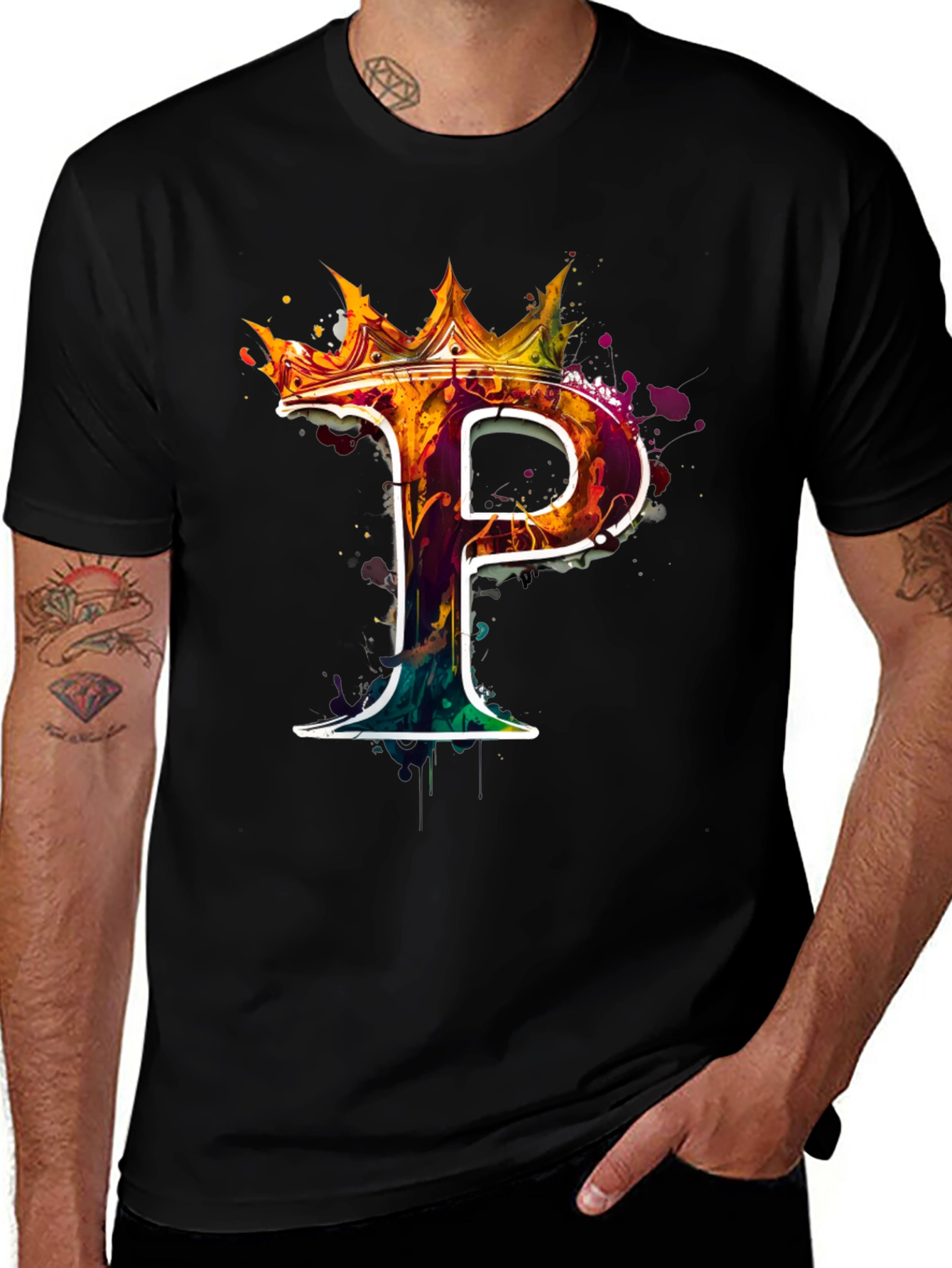 Variant 15 of Crowned Letter P Graphic Tee - Stylish Men's Black T-Shirt