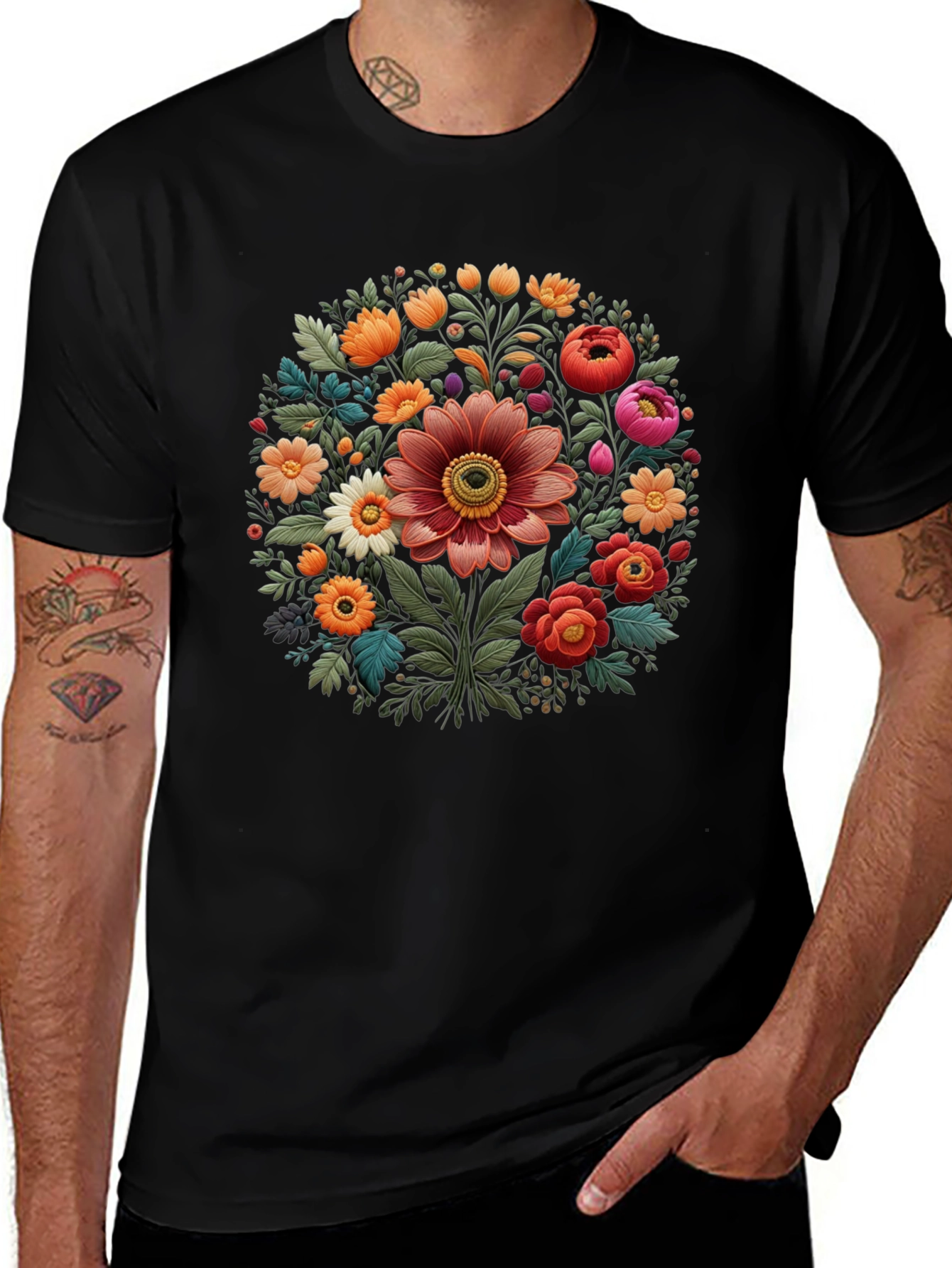 Variant 16 of Floral Print Black T-Shirt