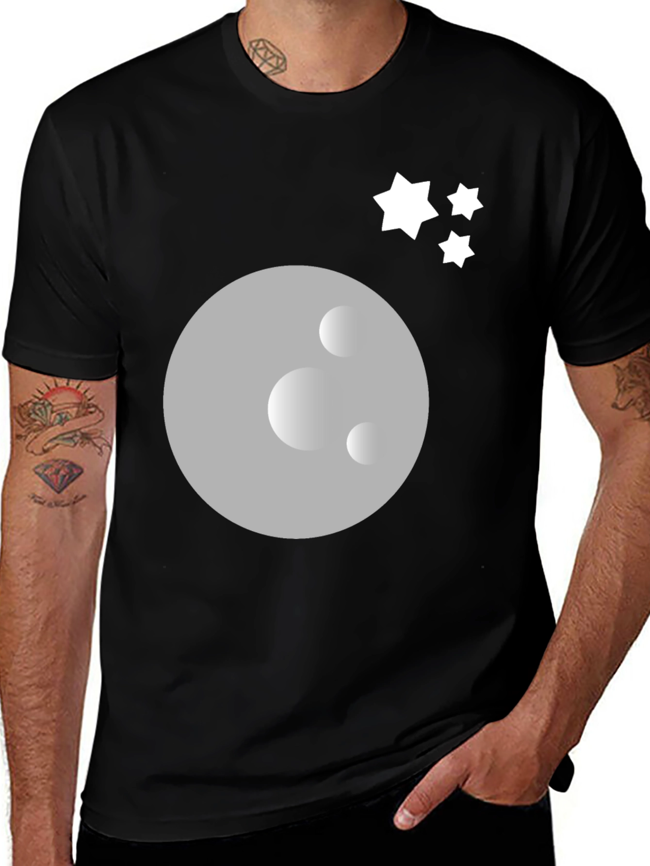 Variant 28 of Moon & Stars Graphic Tee - Men's Black T-Shirt