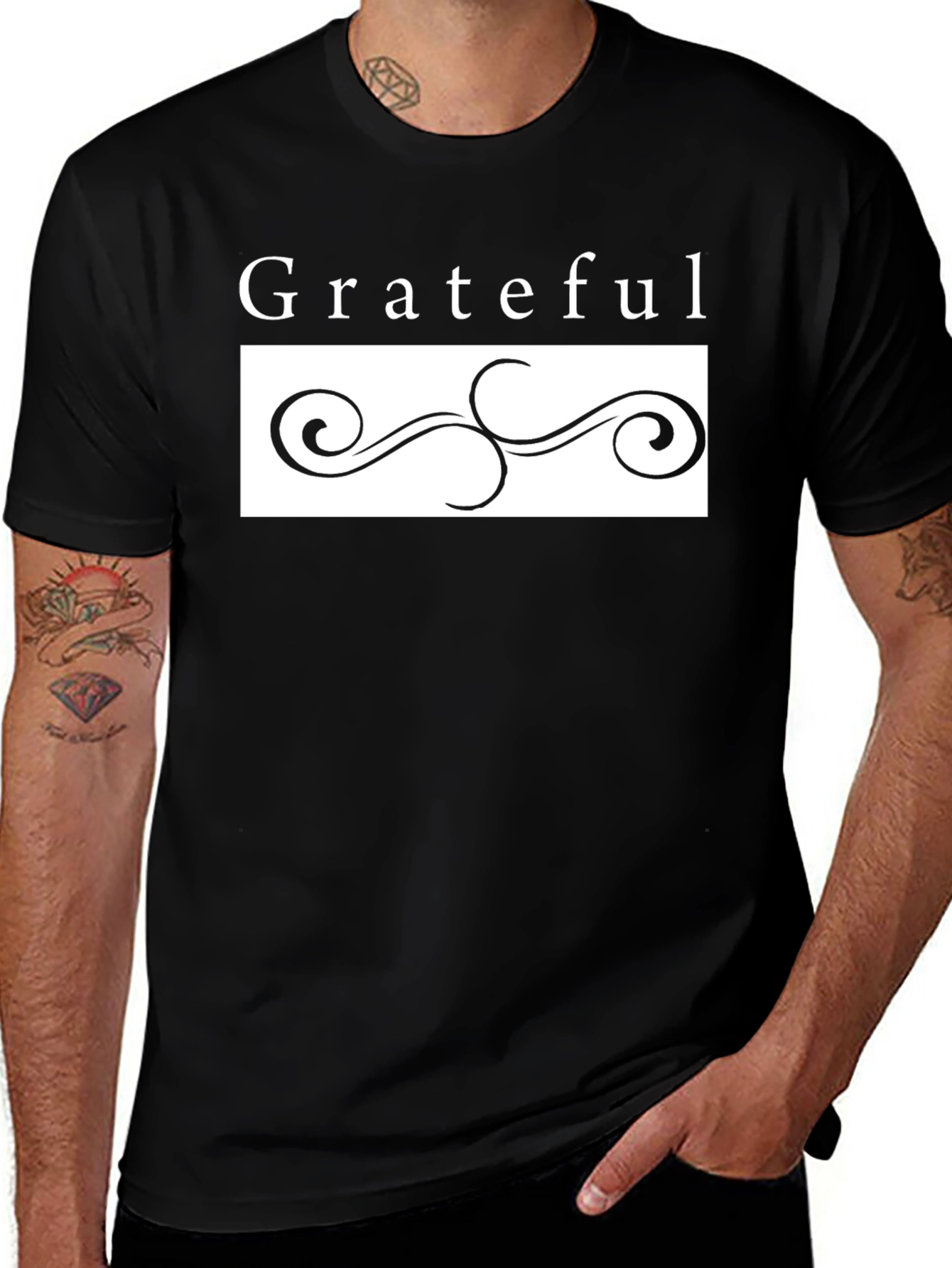 Variant 3 of Grateful Swirls Graphic Tee - Stylish Black T-Shirt