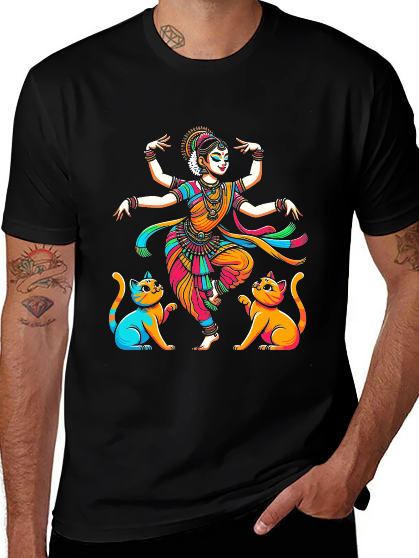 Variant 26 of Colorful Dancing Goddess & Cats Graphic Tee