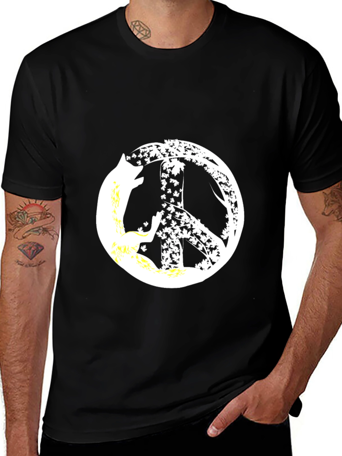 Variant 17 of Peaceful Fox Graphic Tee - Black Cotton T-Shirt