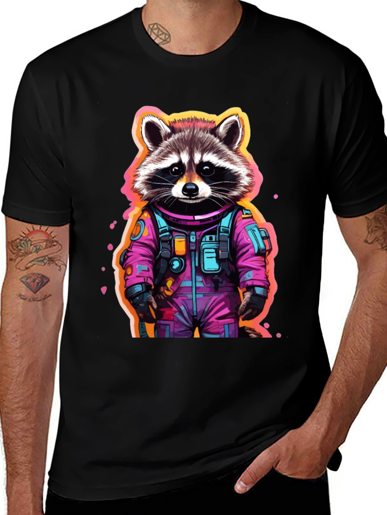 Variant 25 of Astronaut Raccoon Graphic T-Shirt - Black