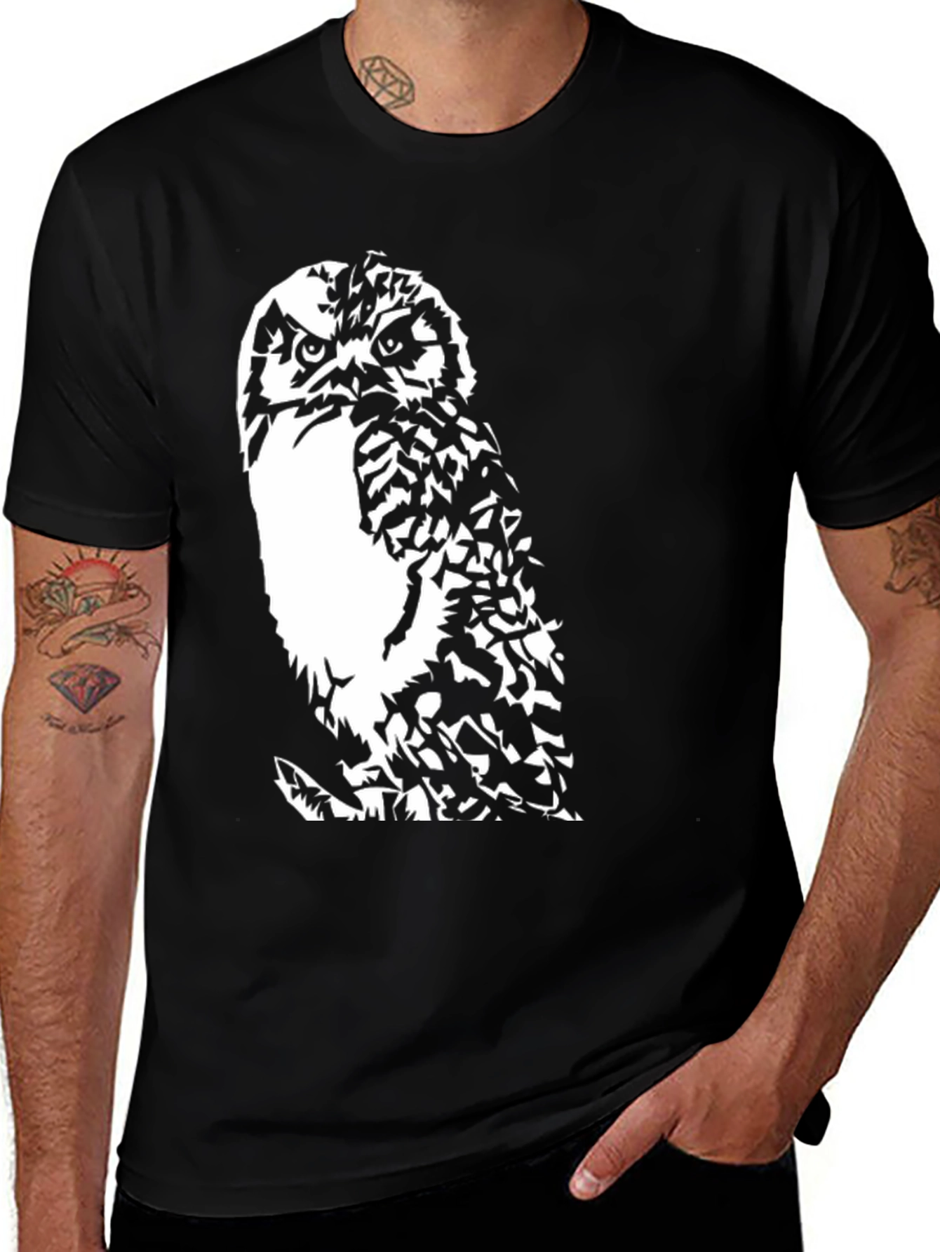 Variant 21 of Owl Graphic Tee - Black Cotton Shirt
