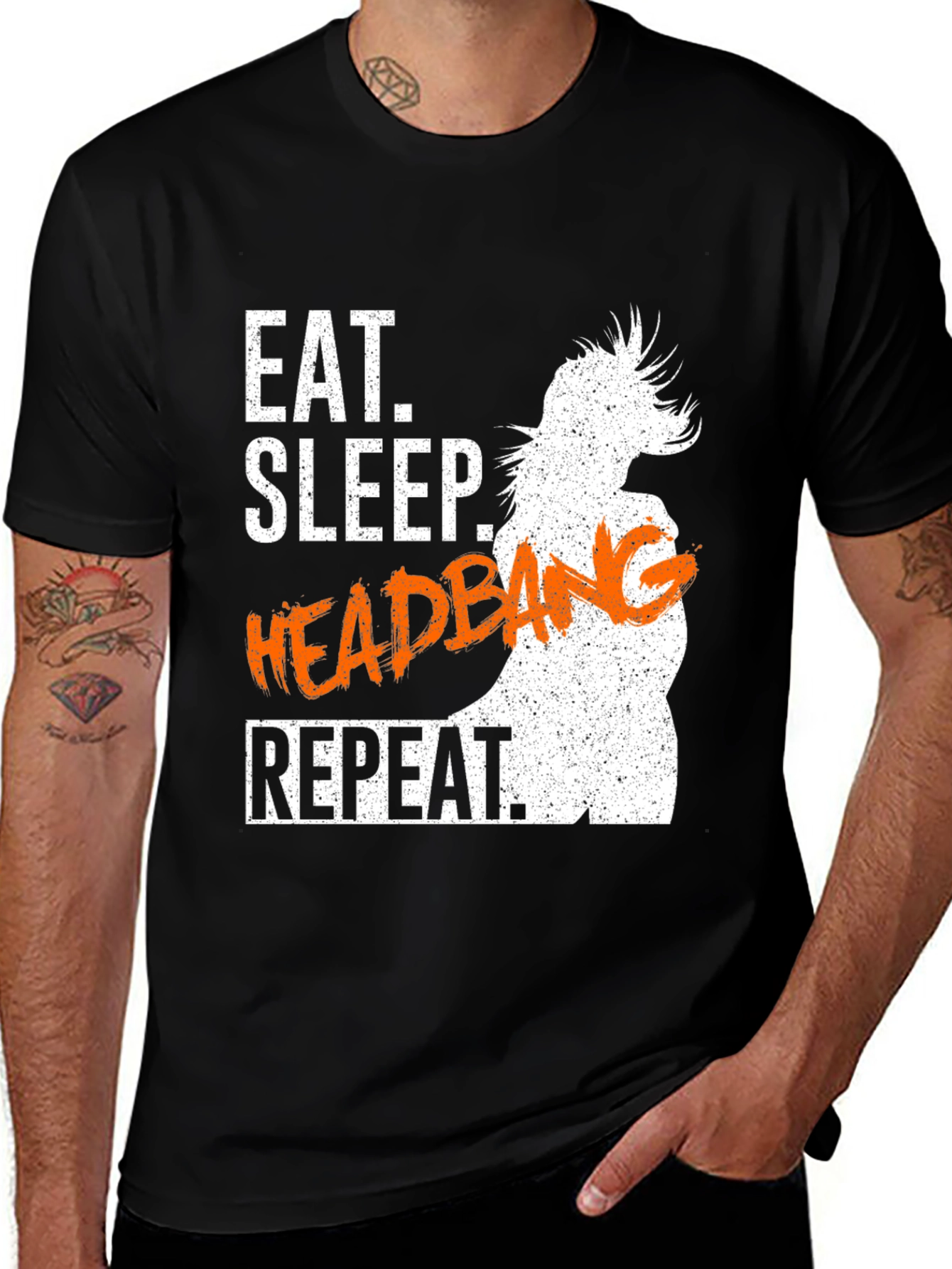 Eat Sleep Headbang Repeat Black Graphic T-Shirt