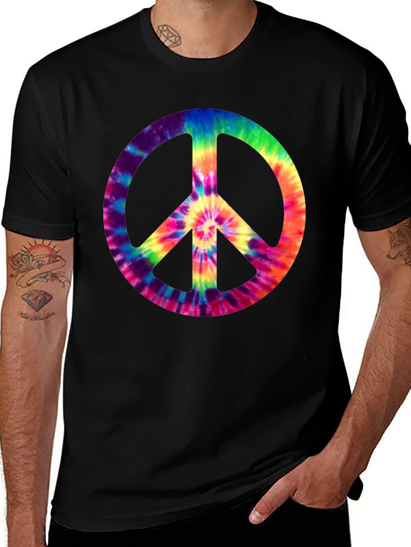 Variant 8 of Tie-Dye Peace Sign Graphic Tee - Retro Style