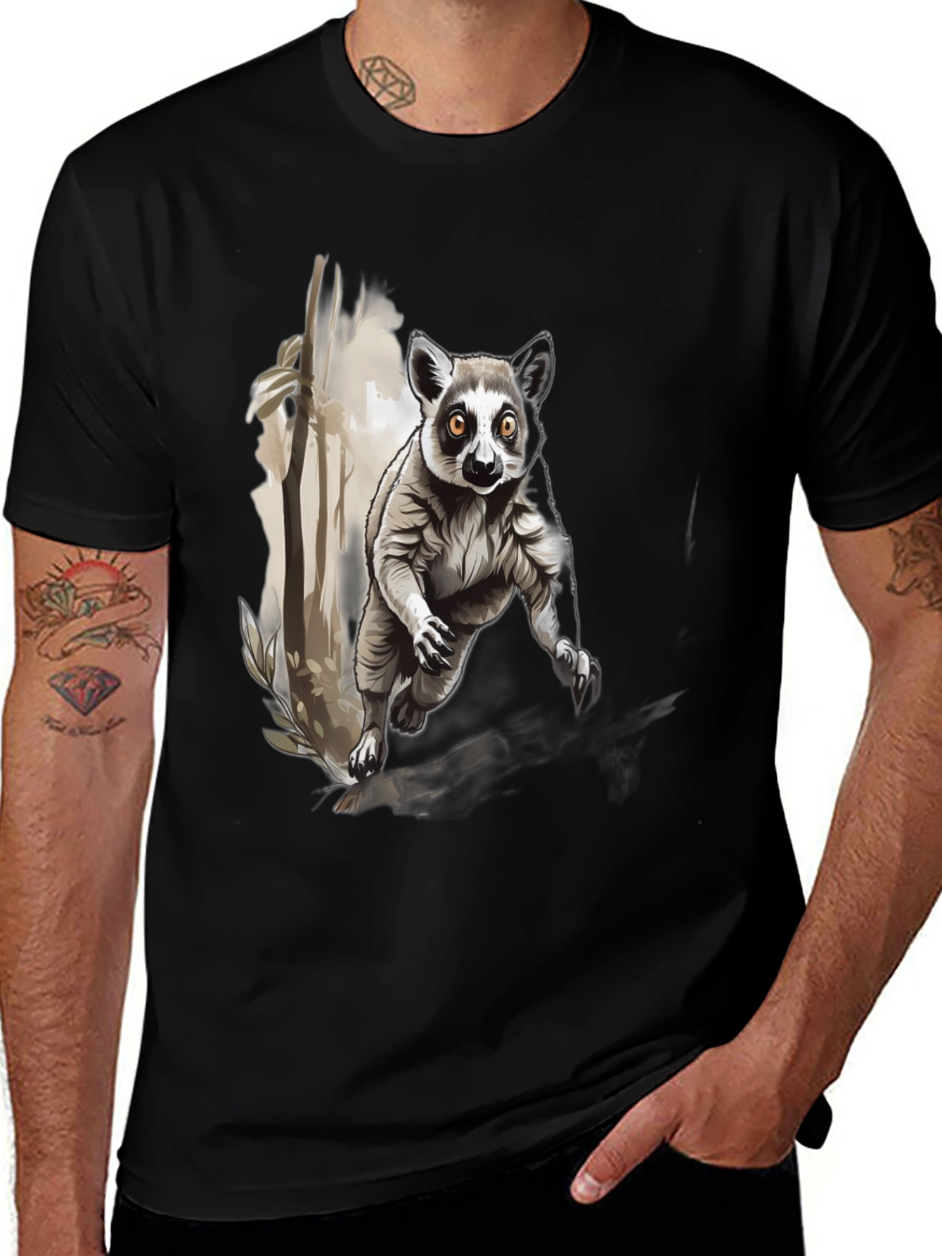 Variant 13 of Lemur Graphic Print Black T-Shirt