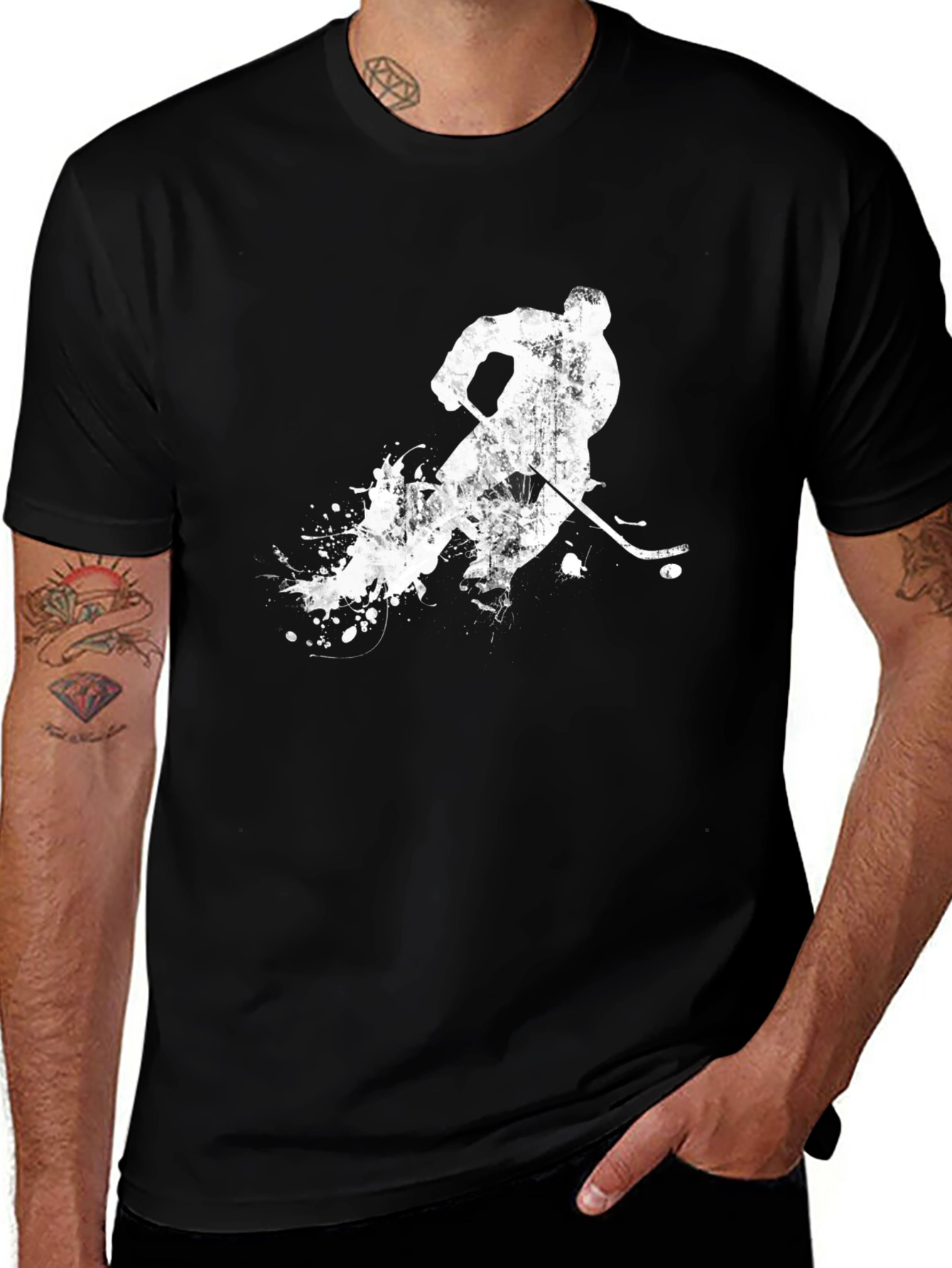 Variant 14 of Hockey Player Graphic Tee - Black Cotton T-Shirt