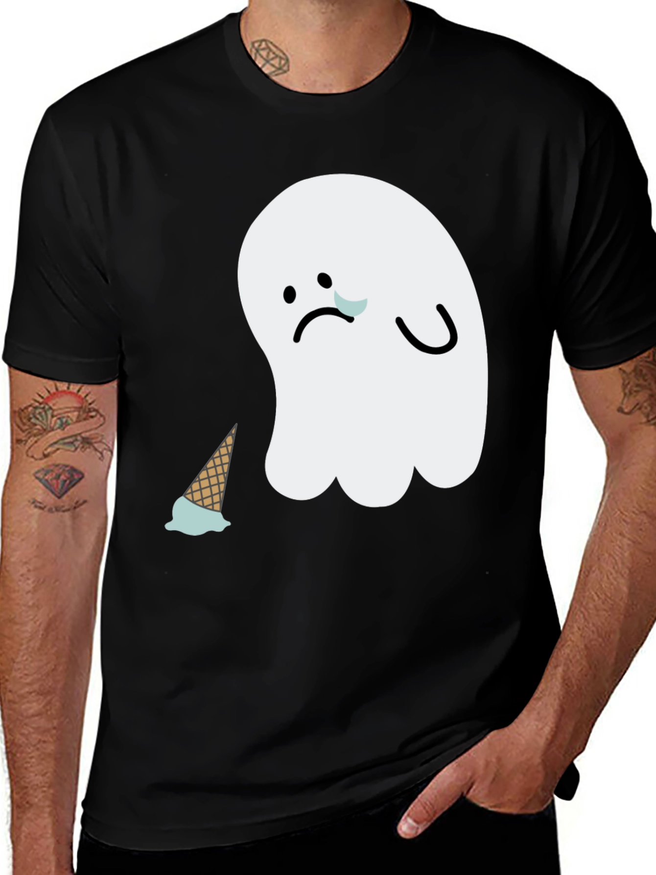 Variant 13 of Sad Ghost Ice Cream T-Shirt - Black Graphic Tee