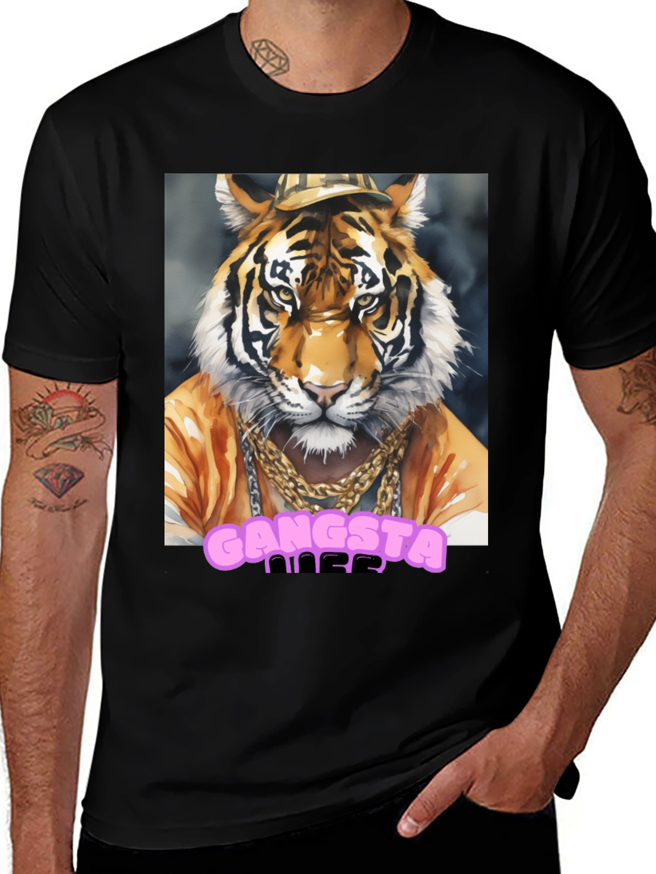 Variant 14 of Gangsta Tiger Graphic Tee - Cool Animal Print T-Shirt