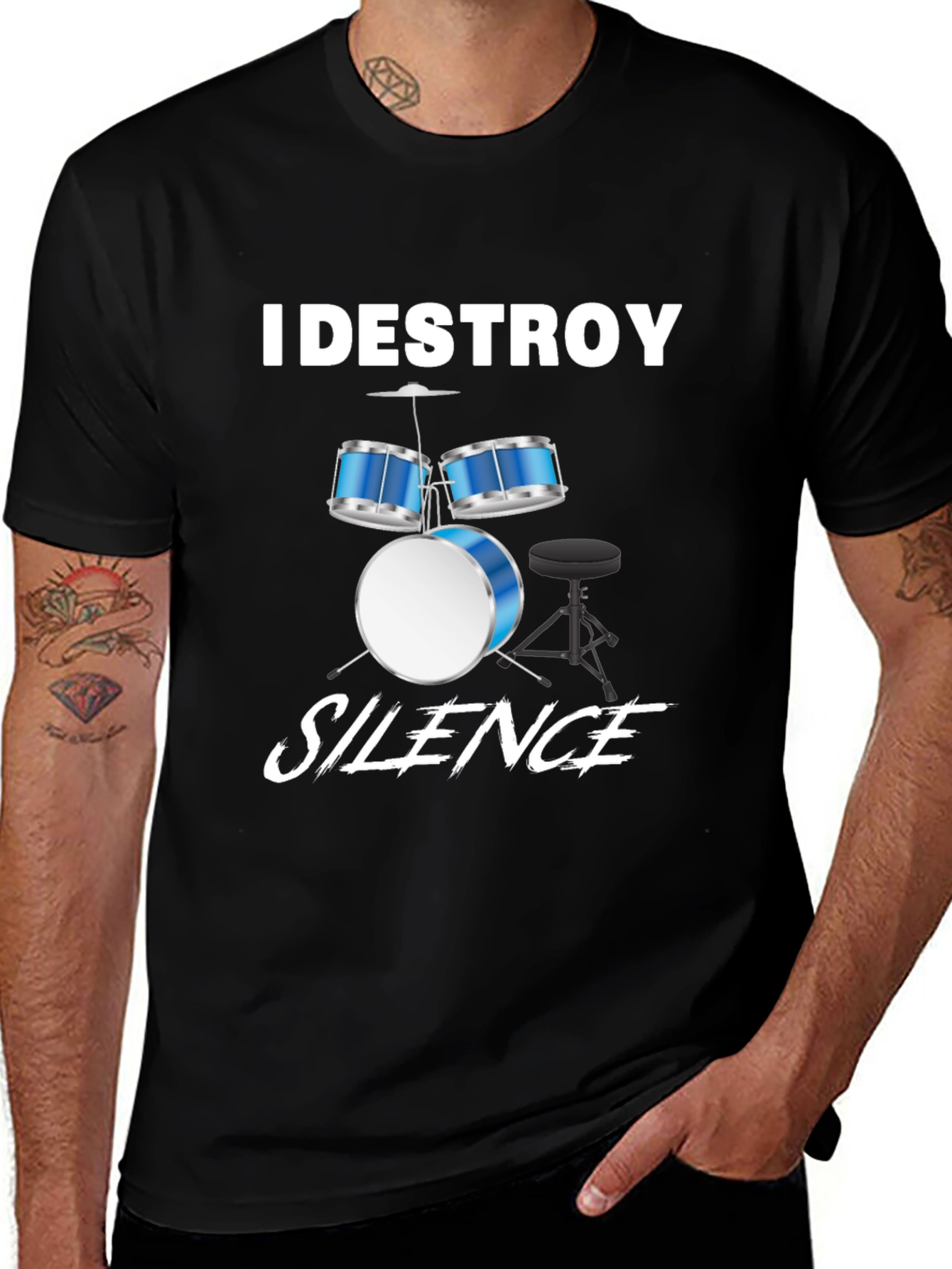 Variant 14 of I Destroy Silence Drummer T-Shirt - Music Lover Tee