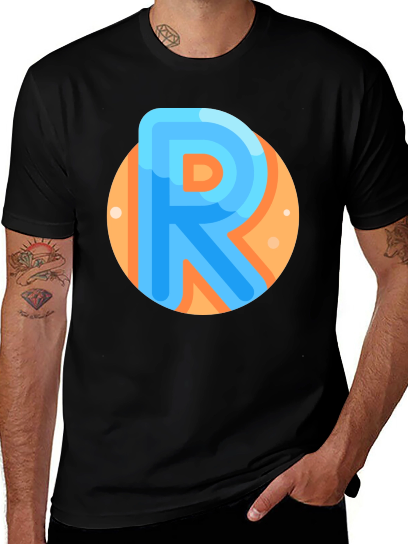 Black Modern R Letter Graphic Tee - Black main image