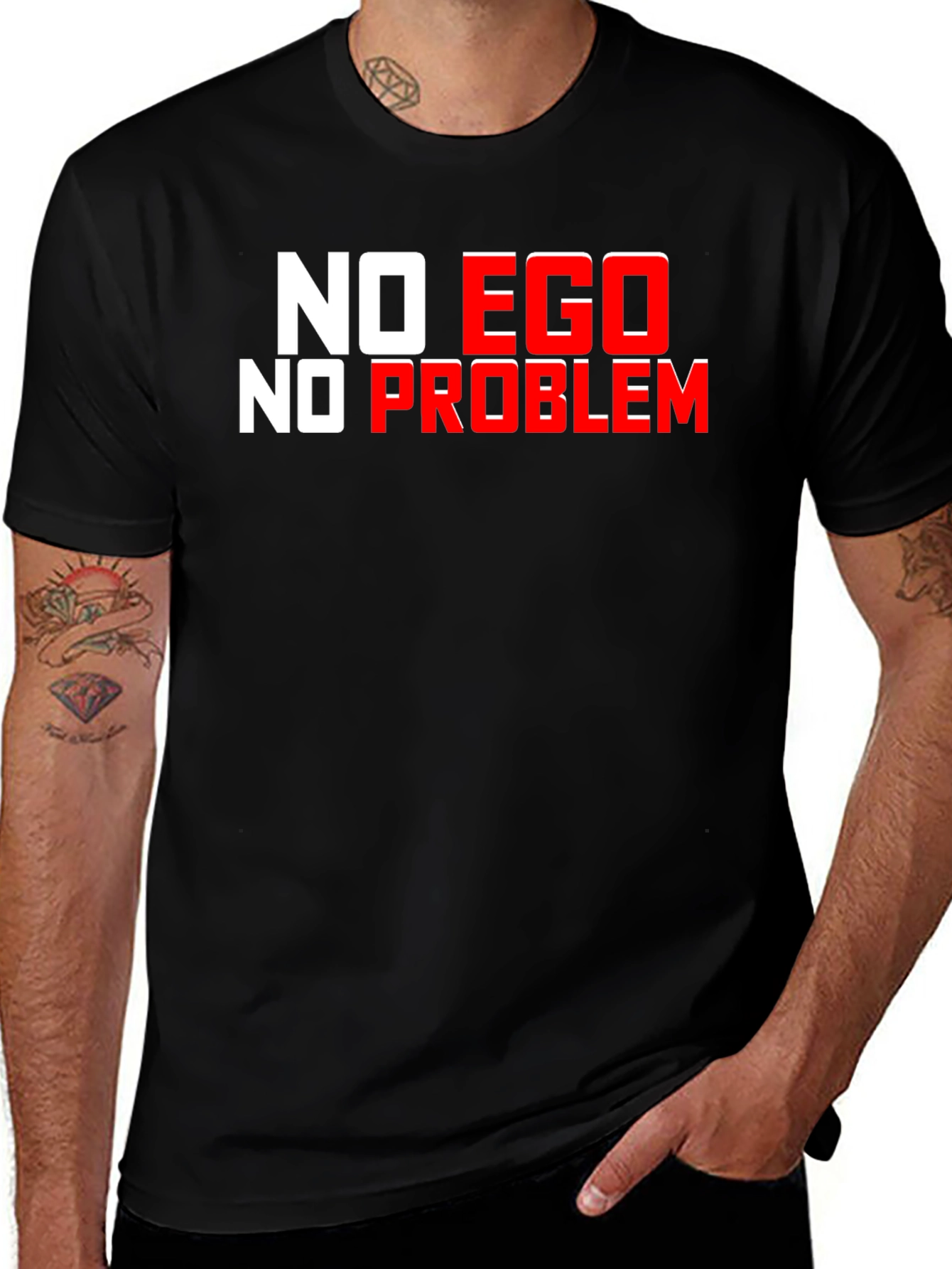 Variant 3 of No Ego No Problem Black Graphic T-Shirt