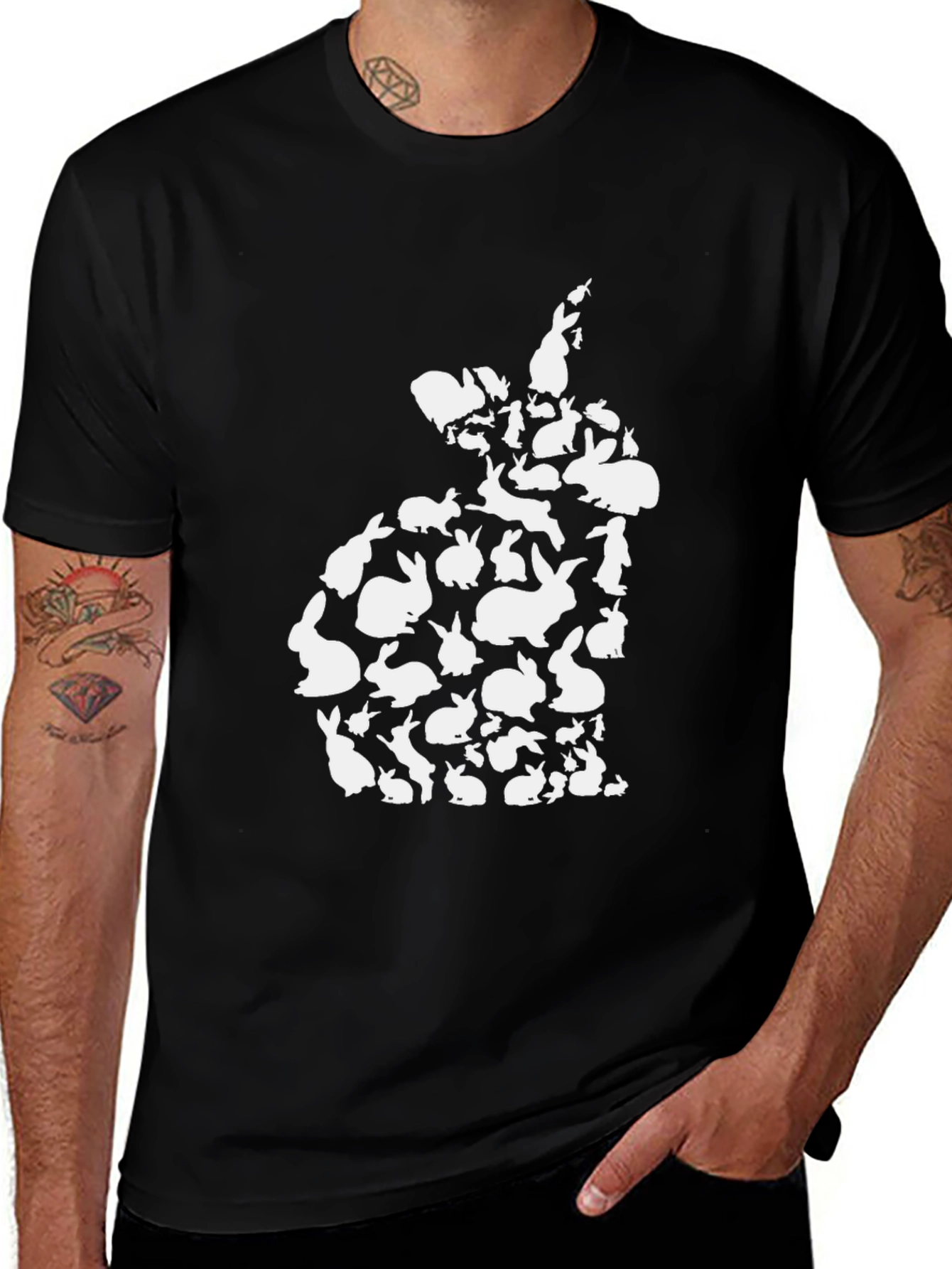 Variant 26 of Bunny Rabbit Silhouette Graphic Tee - Black Cotton Casual T-Shirt