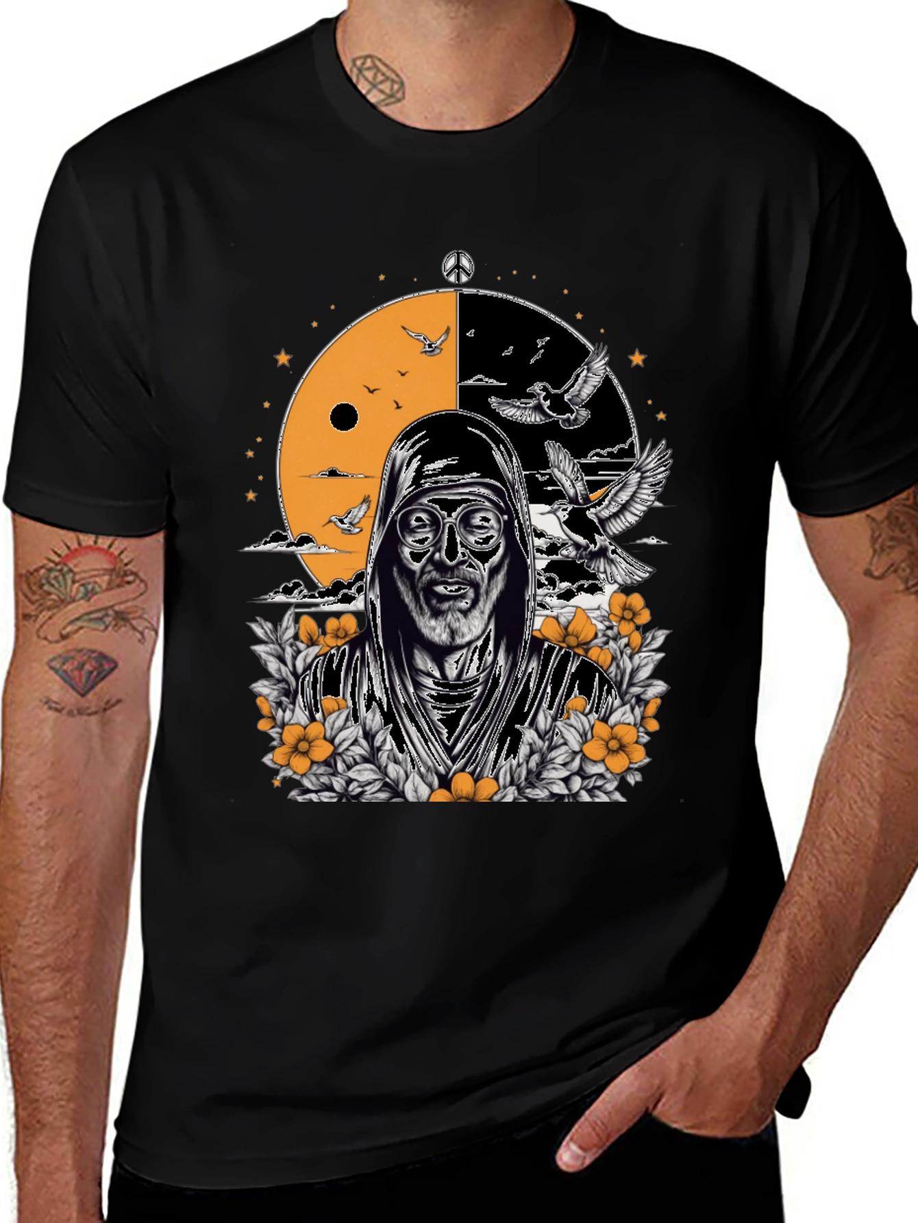 Variant 23 of Unique Graphic T-Shirt: Floral Mystic Design