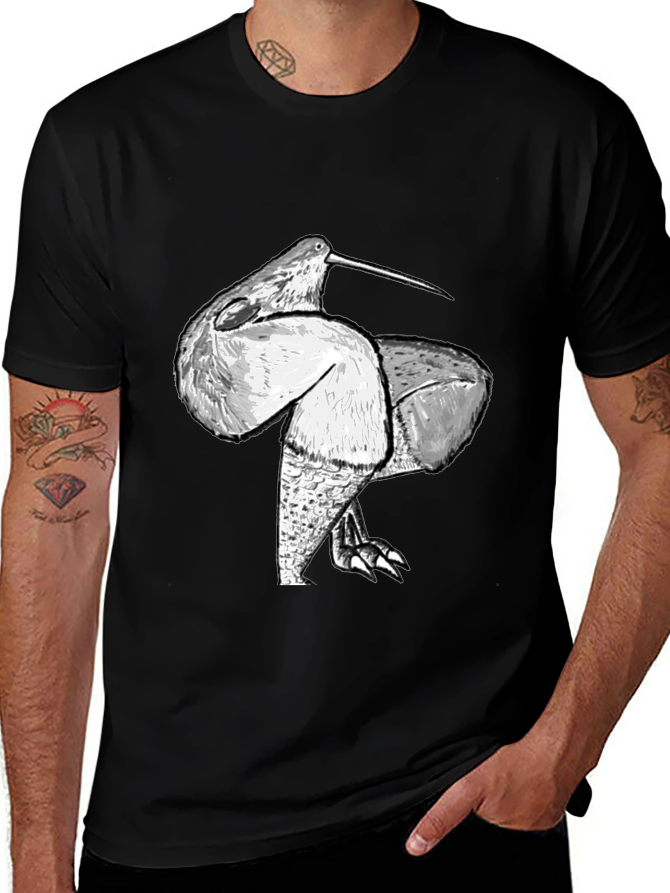 Variant 2 of Unique Bird Graphic Tee - Black Cotton Blend