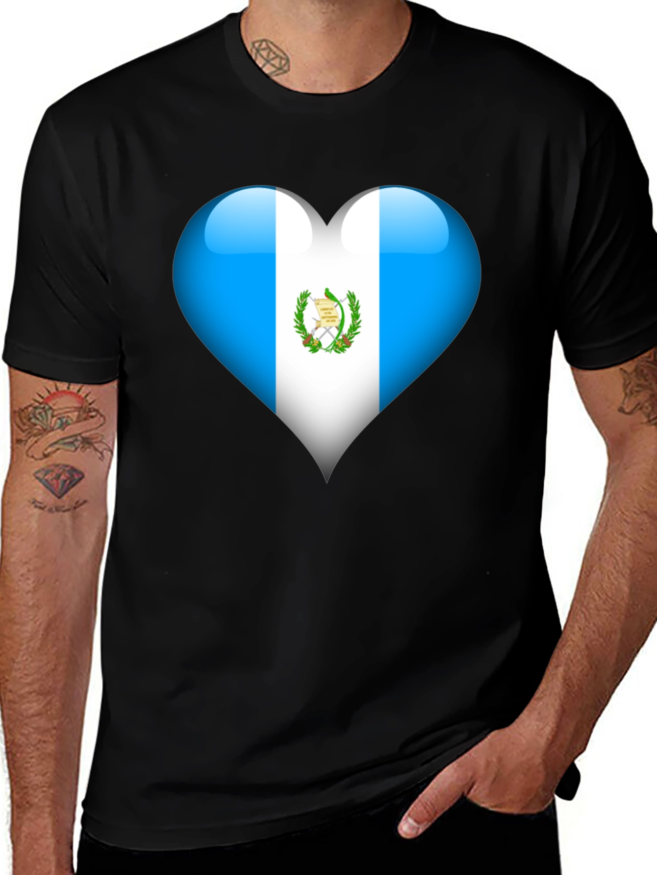 Guatemala Flag Heart T-Shirt - Black