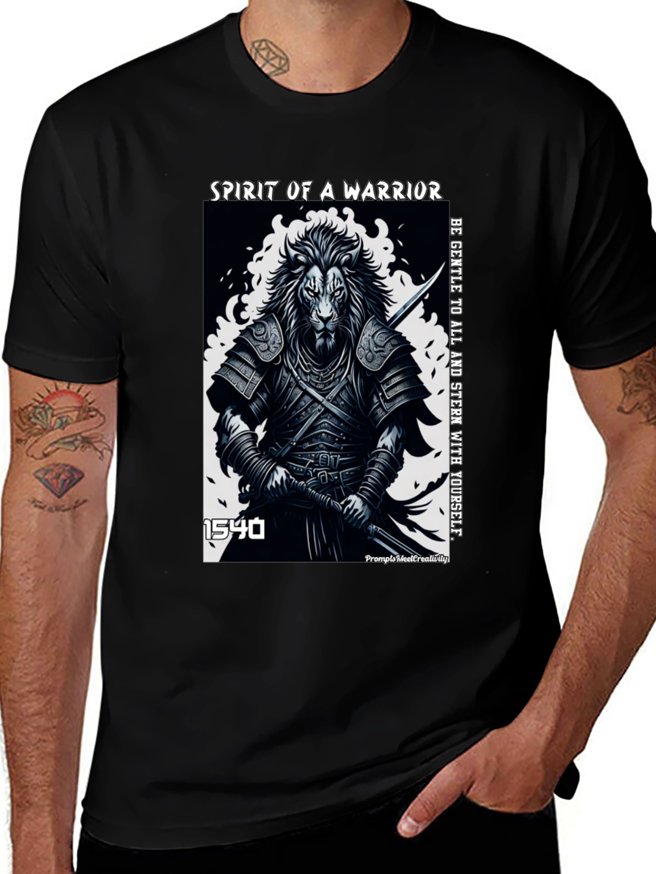 Variant 14 of Warrior Spirit Lion Graphic Black T-Shirt