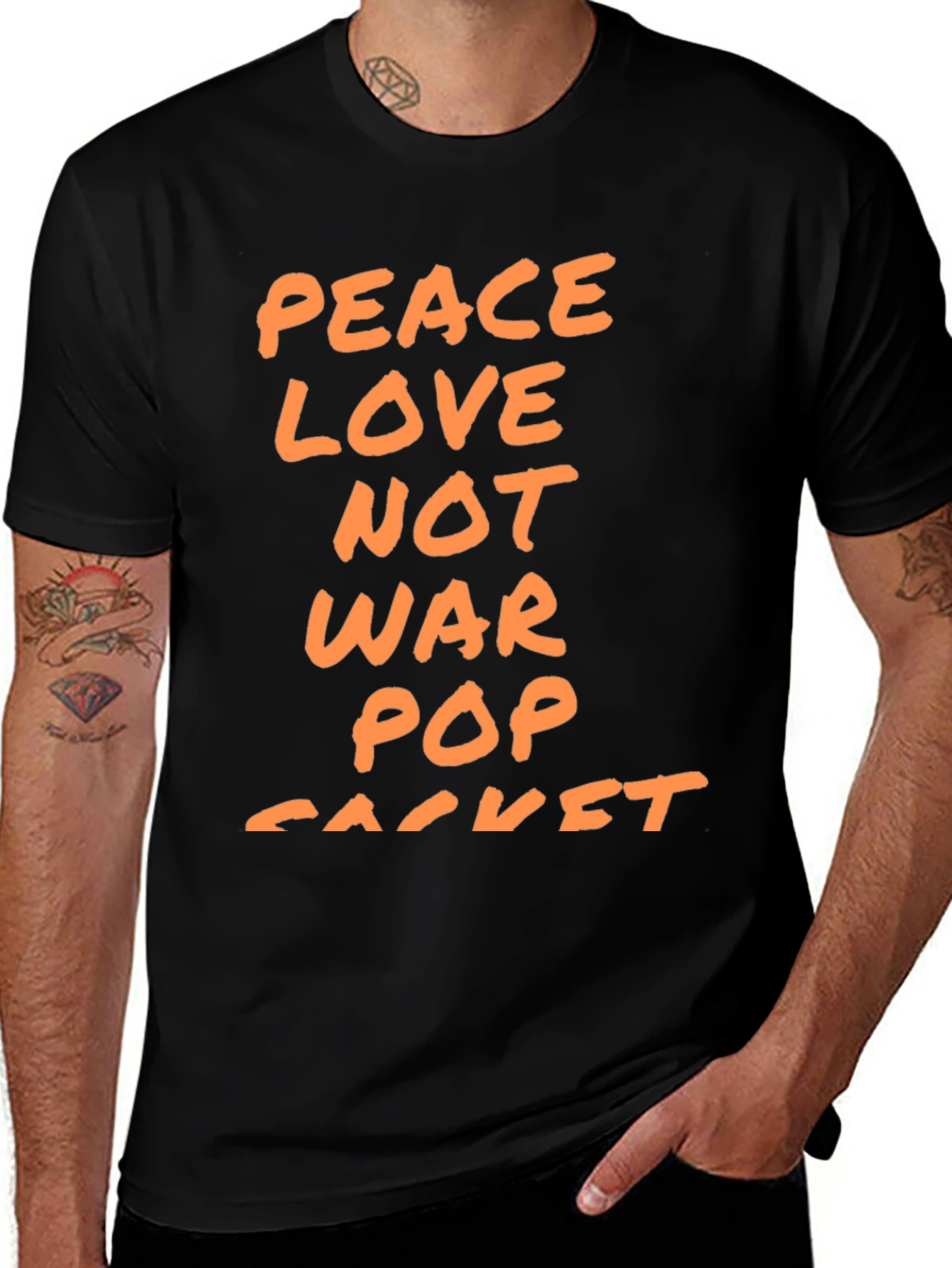 Peace Love Not War Pop Racket T-Shirt - Black